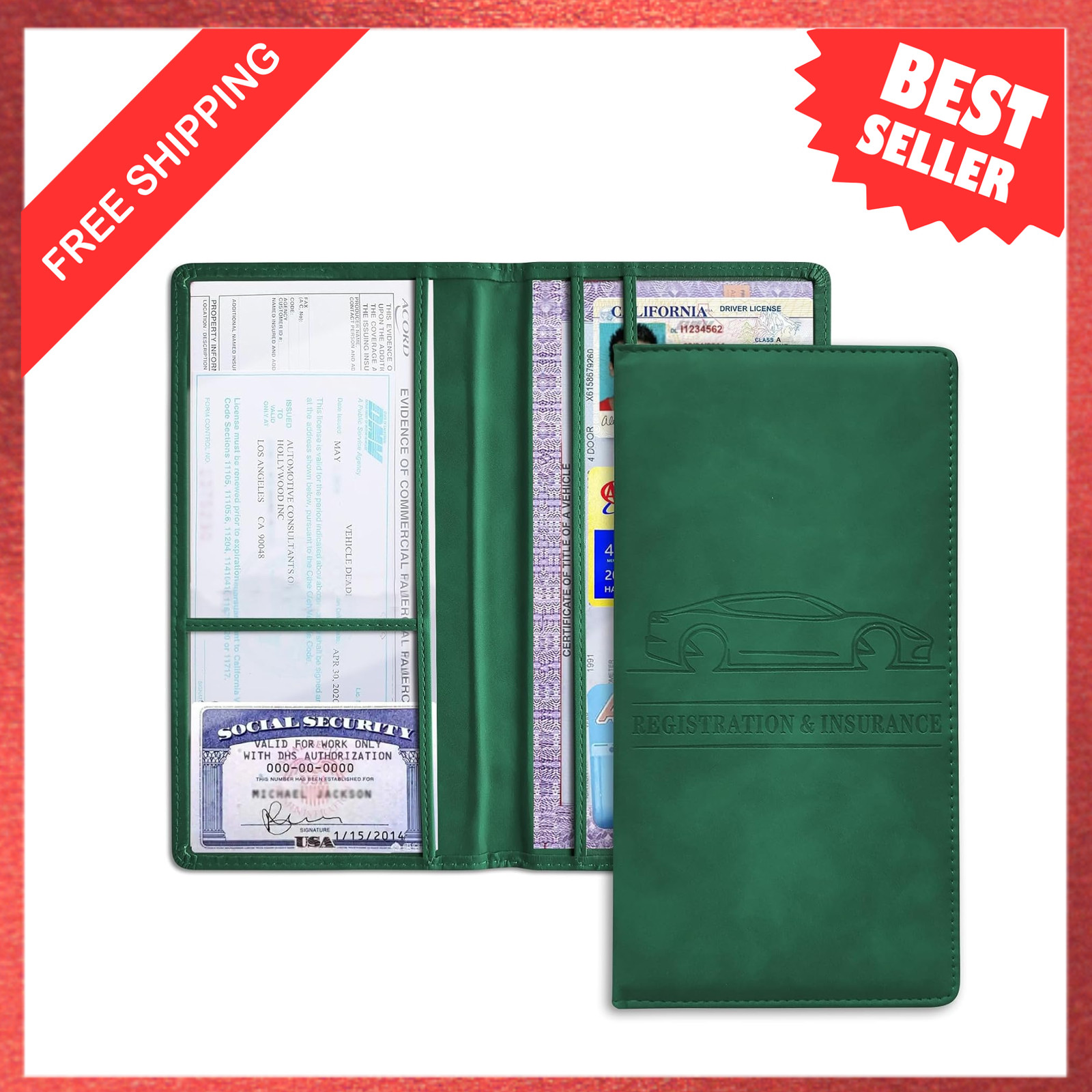 Car Registration and Insurance Holder, PU Leather Document Wallet, Magnetic Car Registration and Insurance Holder, PU Leather Document Wallet, Magnetic