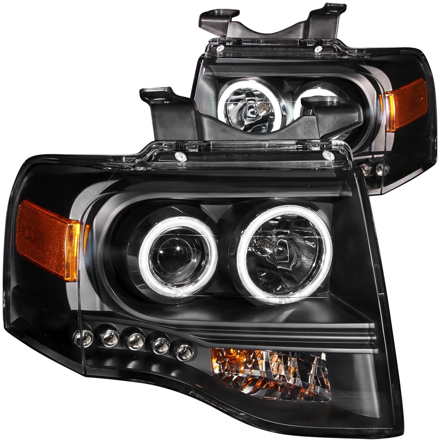 ANZO for 2007-2014 Ford Expedition Projector Headlights w/ Halo Black