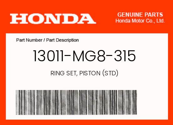 Honda Genuine Ring Set, Piston (Std) - 13011-Mg8-315