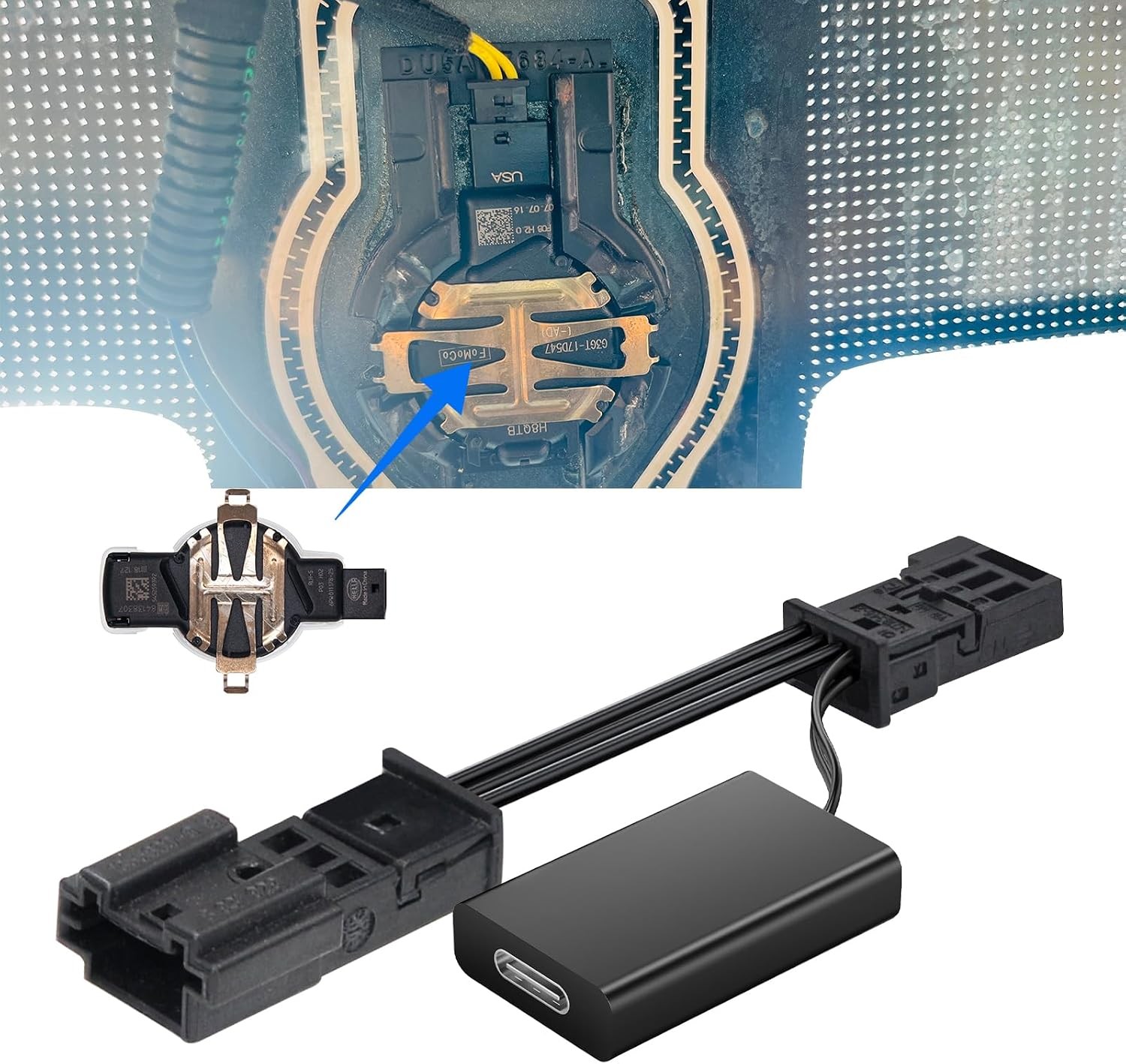 Dashcam Power Adapter 3-Pin for Chrysler RAM Dodge Jeep Connect Rainfall Sensor