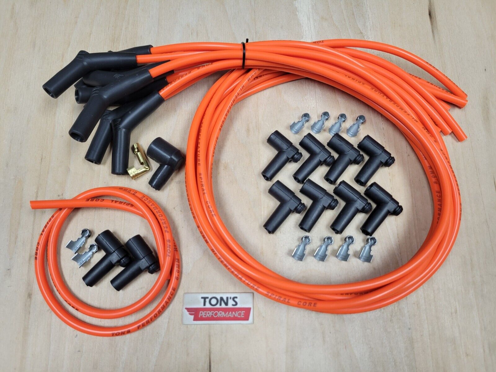 Ton\'s 45 / 135* 8mm Orange Spark Plug Wires Universal Chevy GM HEI distributor