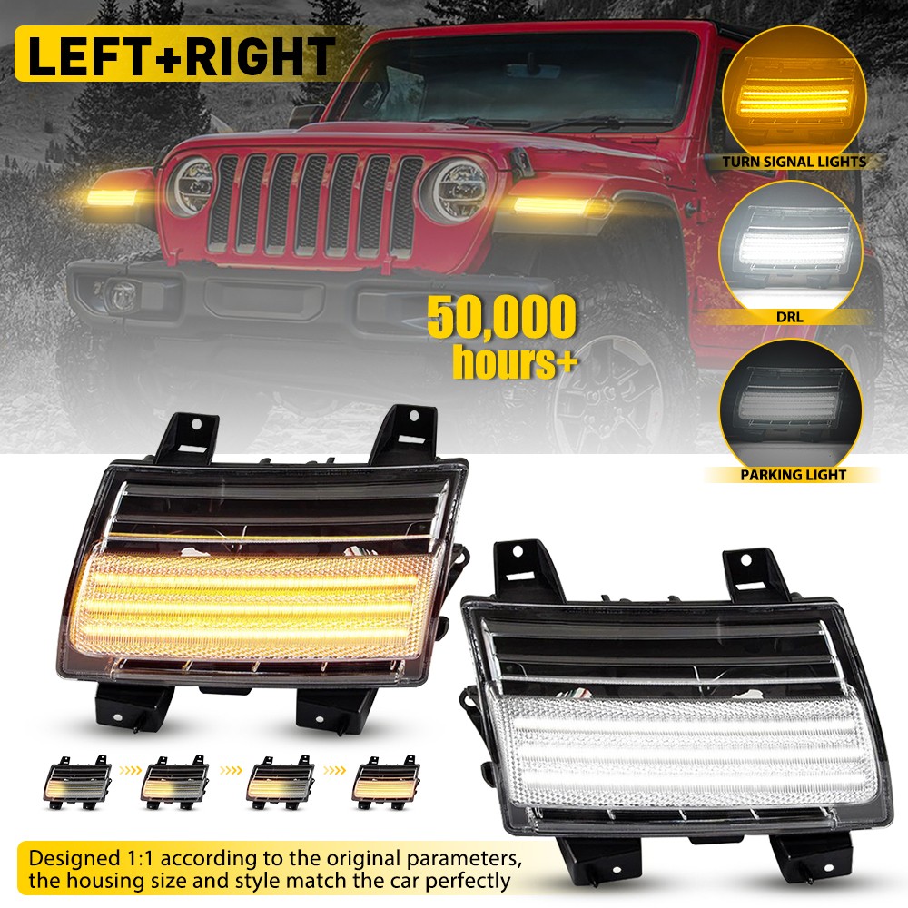 Pair LED Fender Turn Signal Lights For 2018+ Jeep Wrangler JL/2020+ Gladiator JT