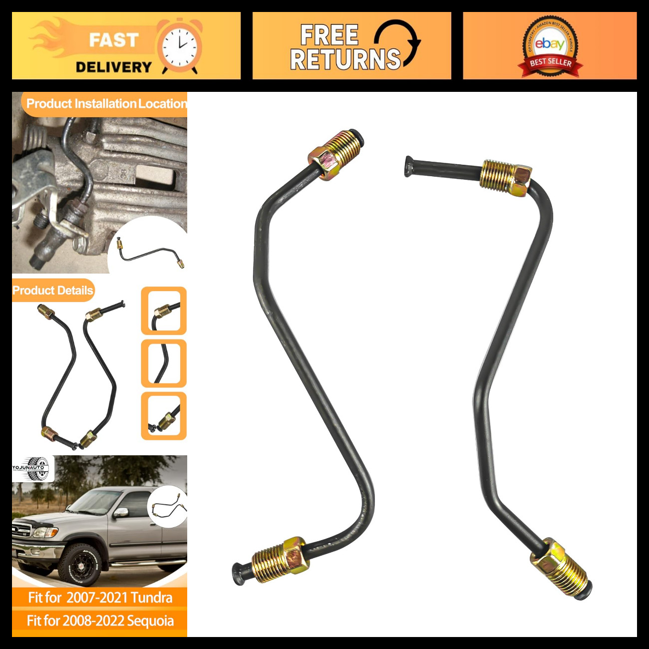 Front Brake Caliper Flex Hose Tube for Toyota Tundra 2007-2021, Sequoia 2008-202