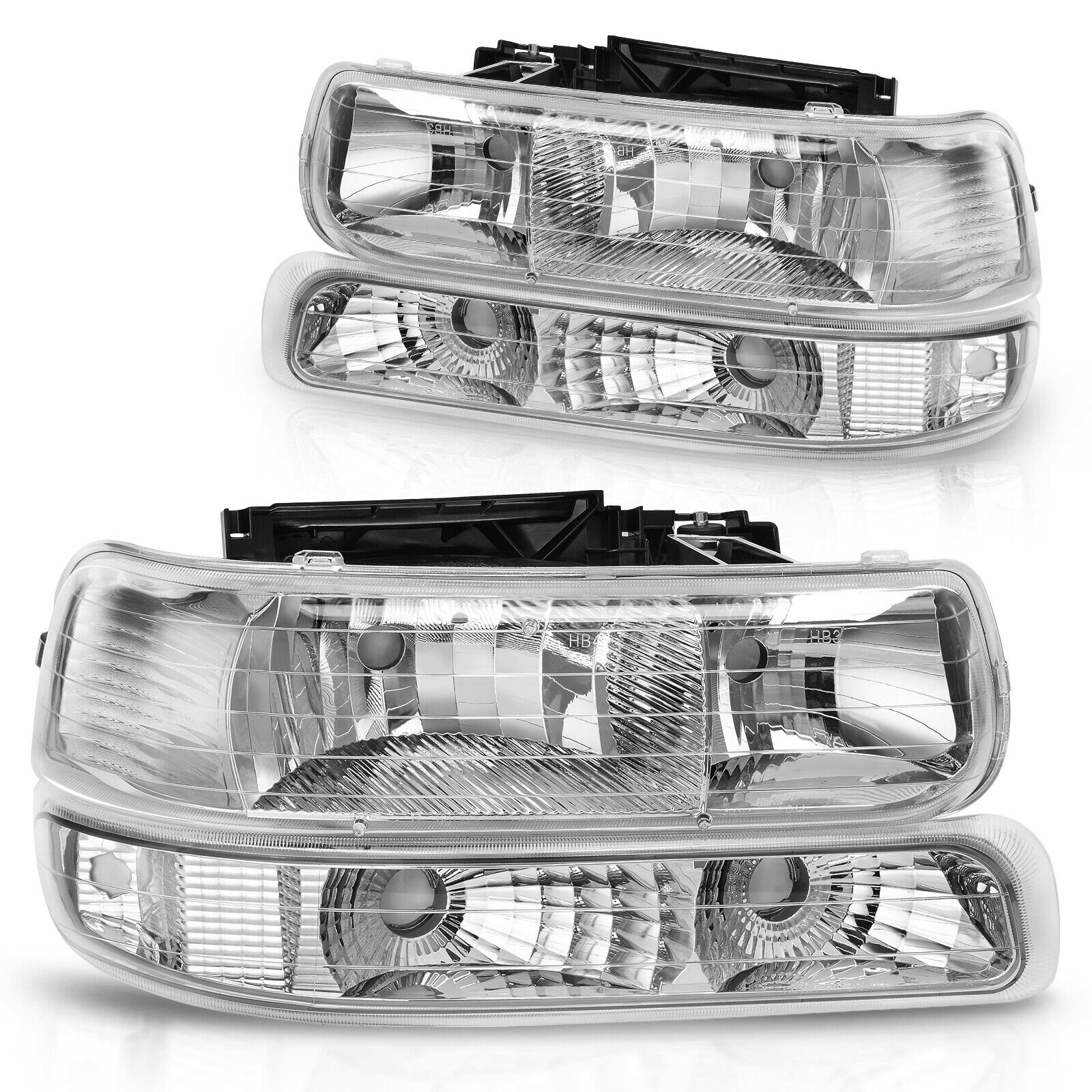 Chrome Headlights + Bumper Lamps For 99-02 Chevy Silverado 00-06 Suburban Tahoe