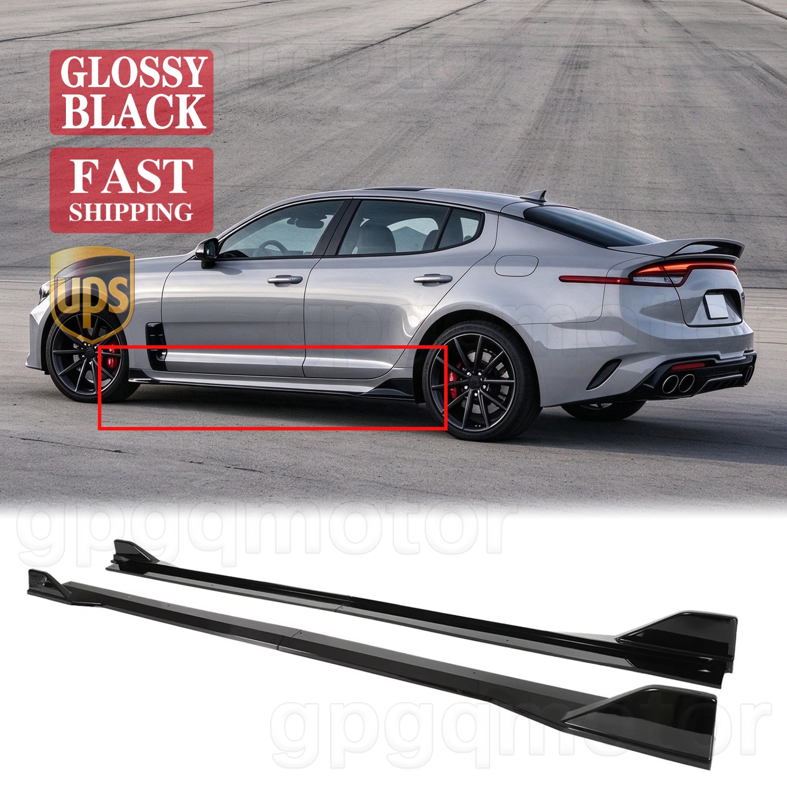 For Kia Stinger 2018-2023 GTS Style Glossy Black Side Skirts Extension Splitter