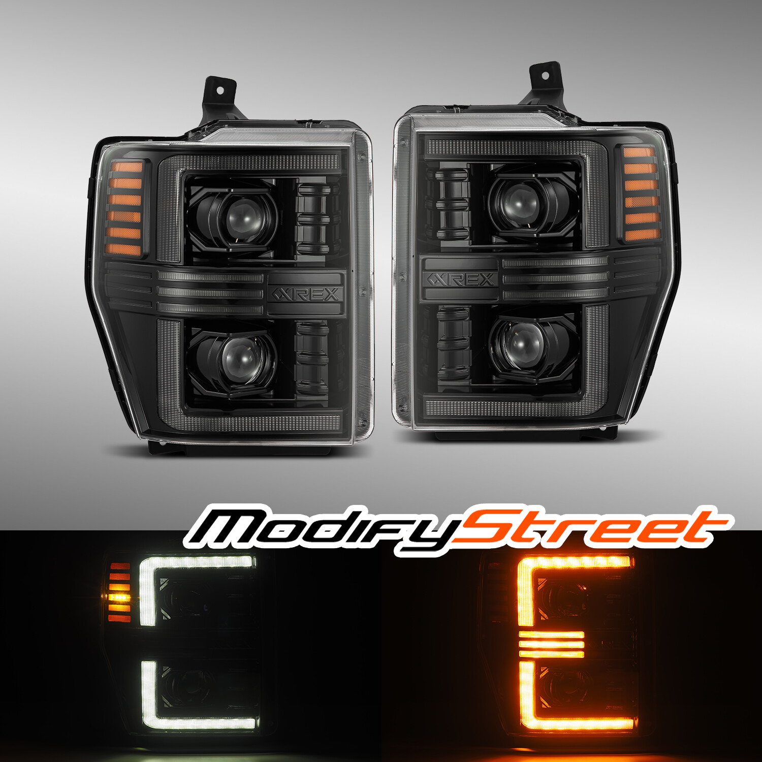 08-10 F250/F350/F450 Super Duty LED DRL Alpha Black Dual Projector Headlights