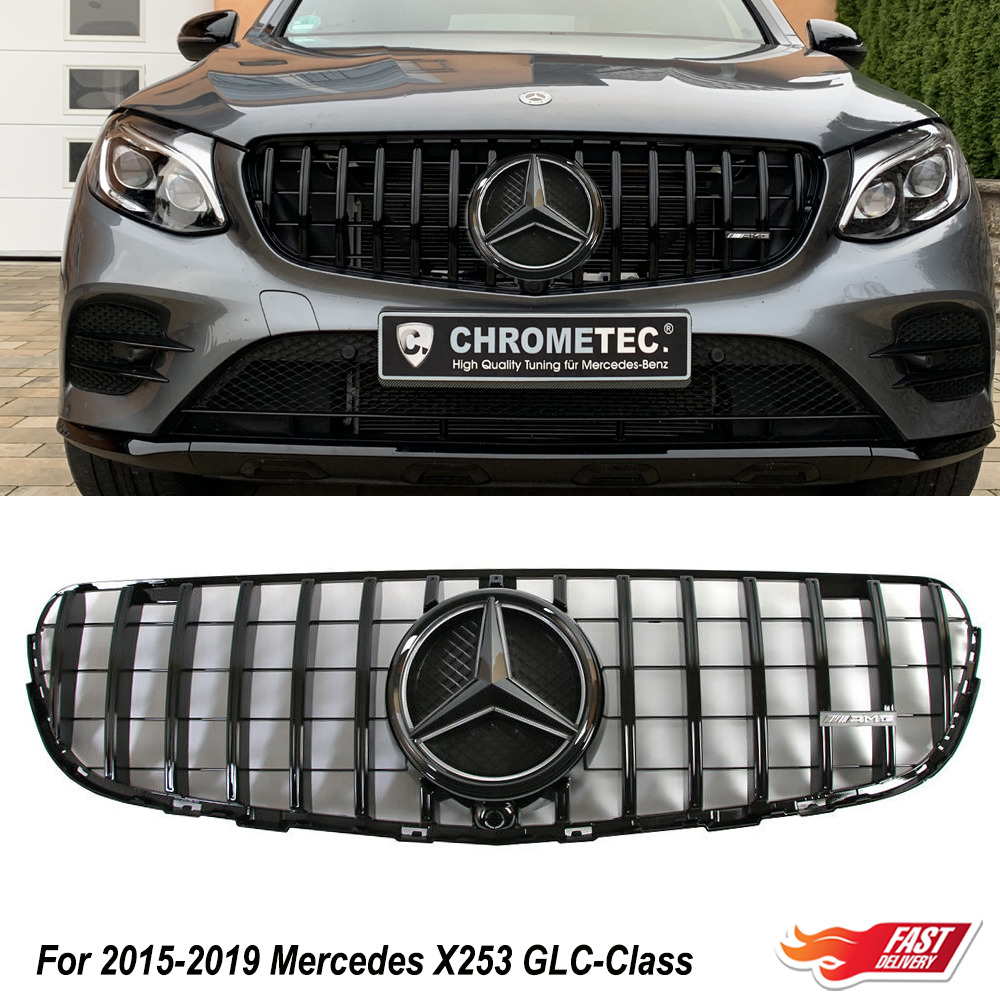 Glossy Black GTR Style Grille For 2015-2019 Mercedes Benz X253 GLC-Class Emblem