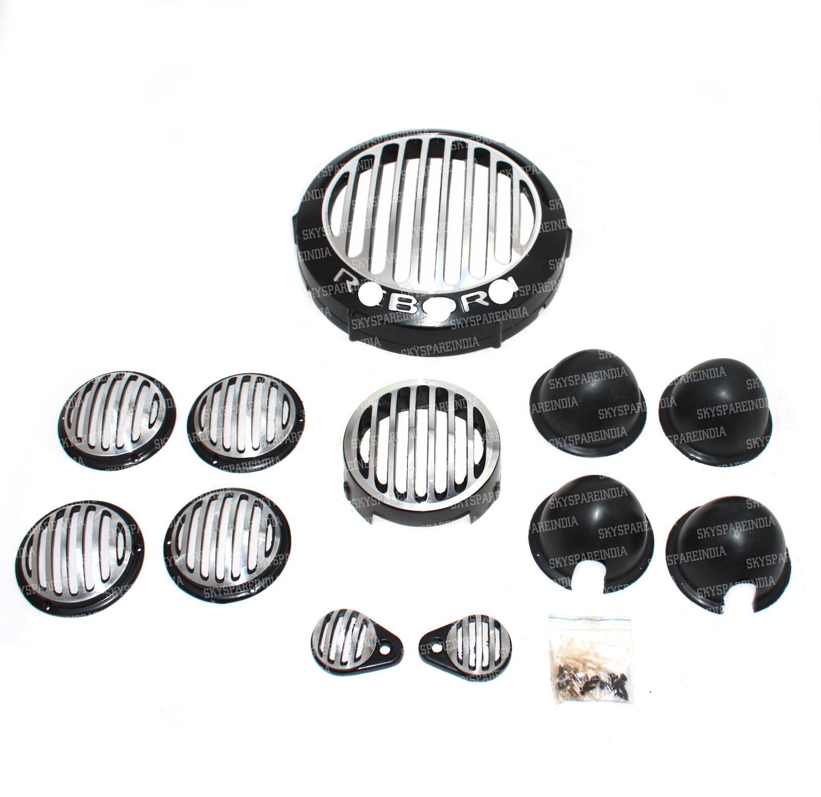Headlight & Indicator Protector Grill Fits For Royal Enfield Reborn Black/Silver