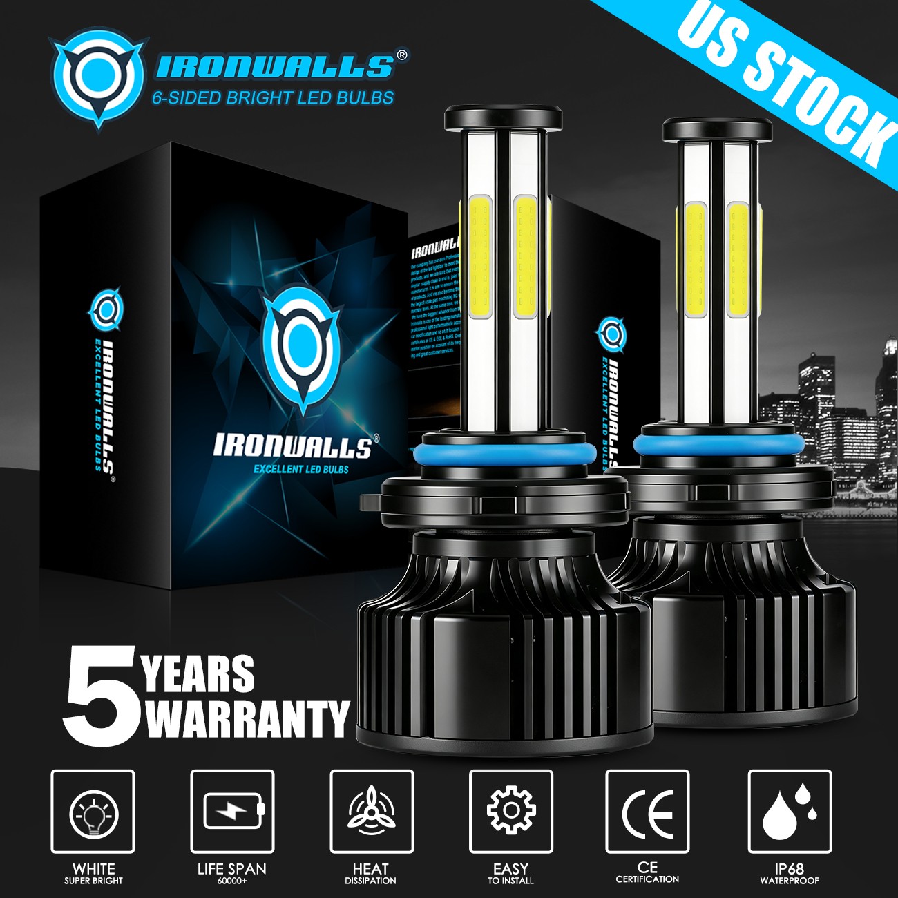 6-Sides 9006 LED Headlight Super Bright Bulbs Kit White 6500K 2800000LM Low Beam
