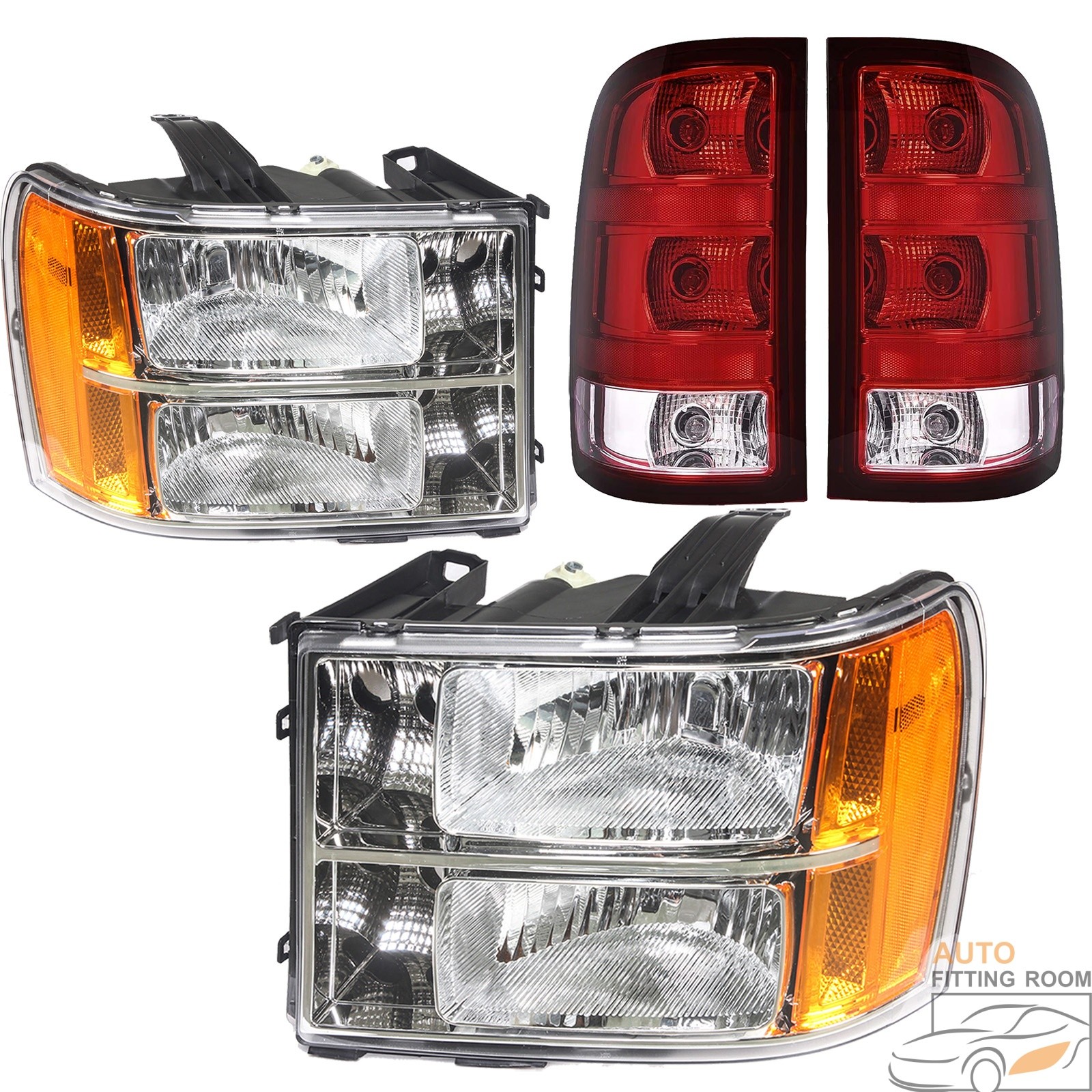 Headlight + Taillight For 2007-2013 GMC Sierra 1500 Chrome Housing LH+RH