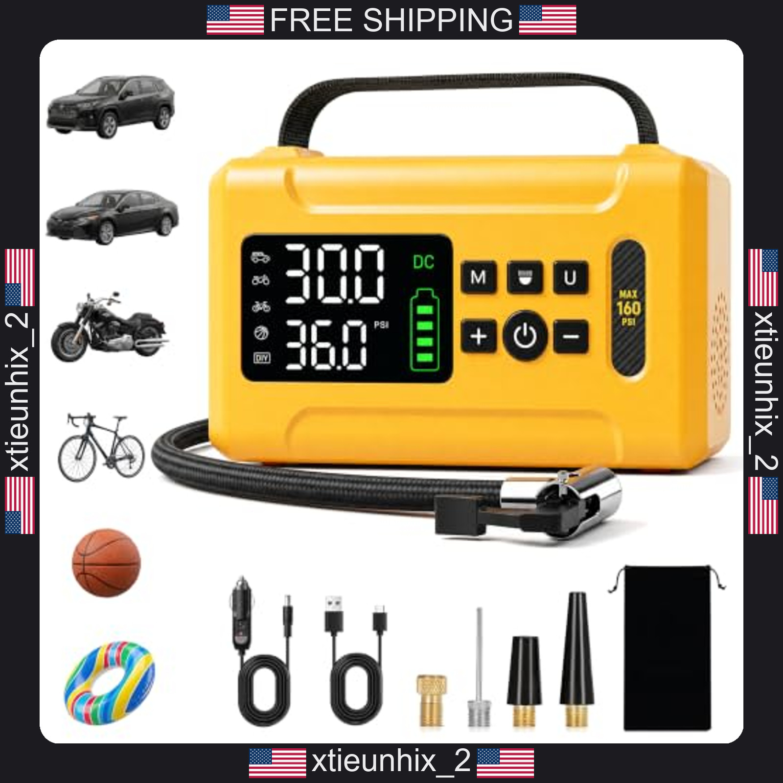 Portable Air Compressor 160 PSI Car Tire Inflator with Digital Gauge & LED Light
