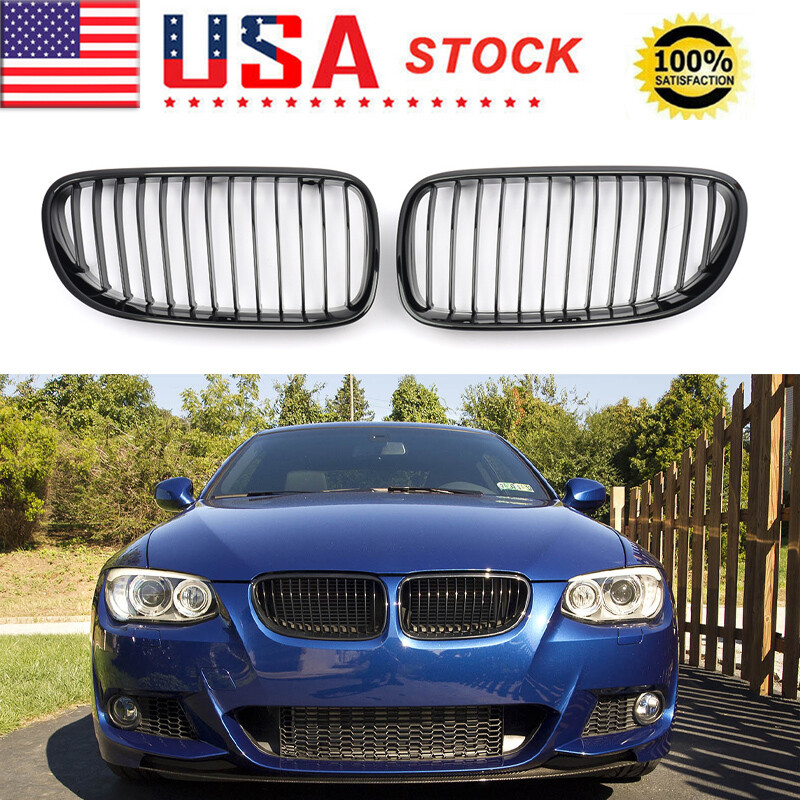 For BMW E92 E93 LCI 10-13 328i 335i Convertible Gloss Black Front Kidney Grilles