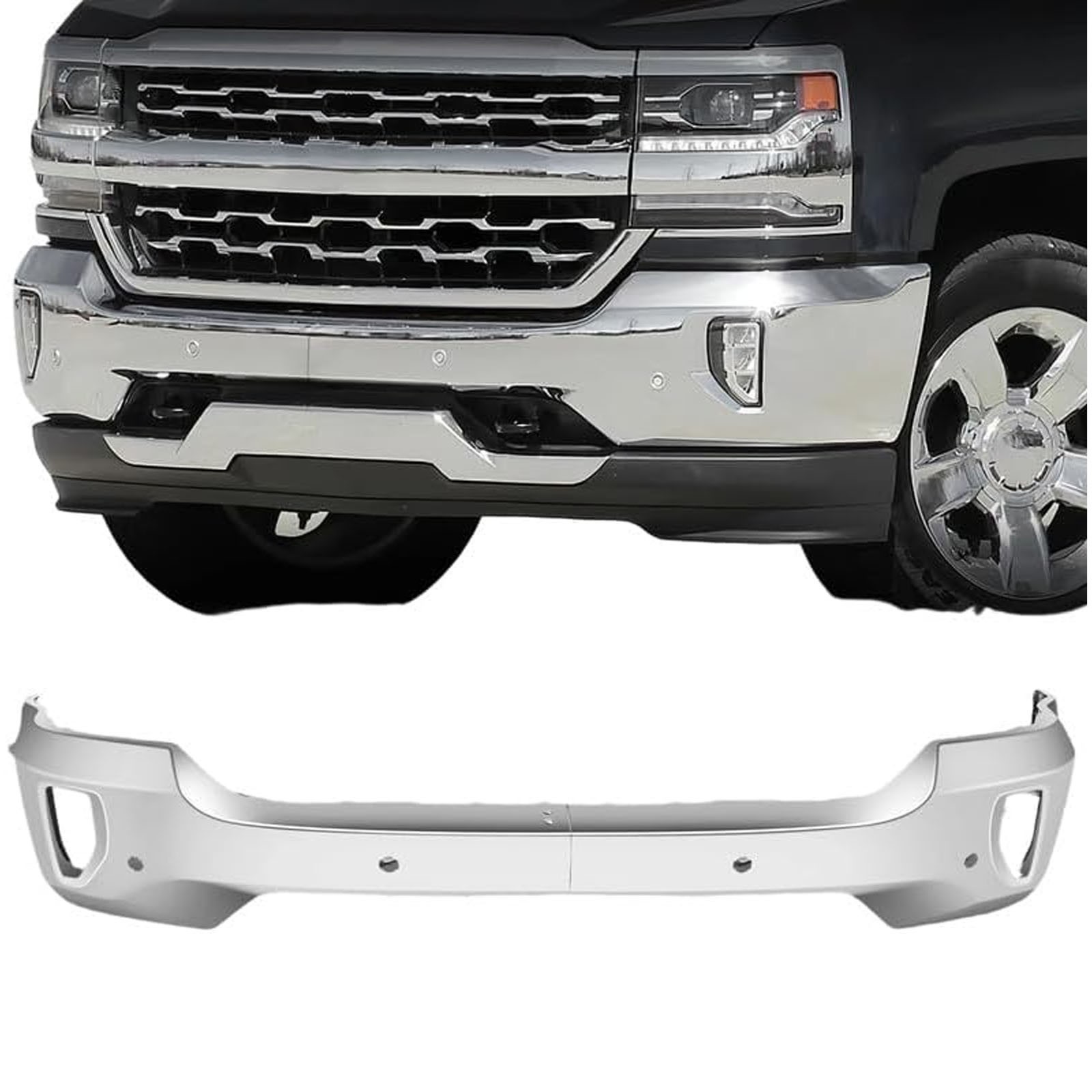 Chrome Front Bumper Face Bar For 2016-2019 Chevy Silverado 1500 LD w/ Fog+Sensor