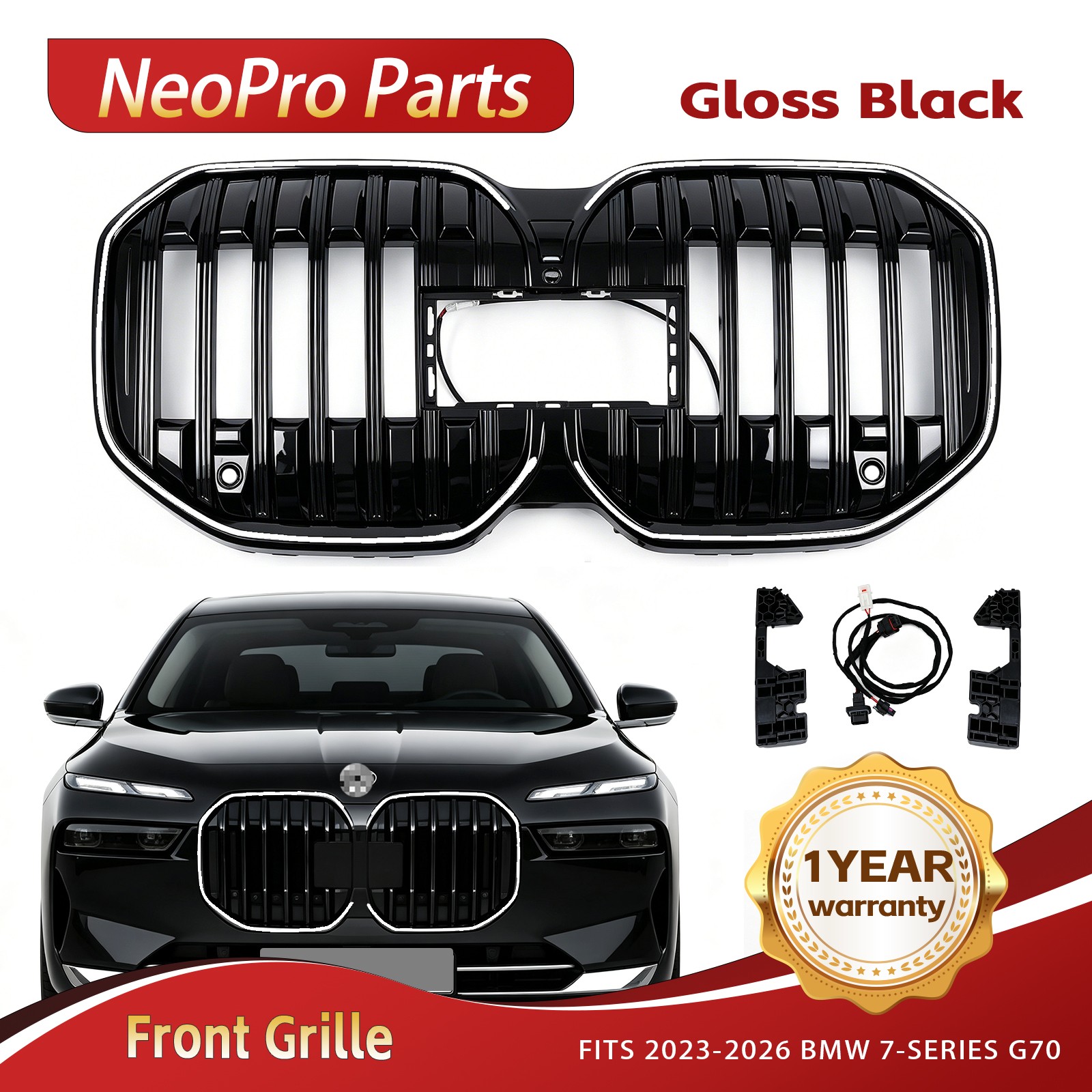 Front Kidney Grille w/LED Light For 2023-2026 BMW 7-Series G70 740i 750e 760i i7