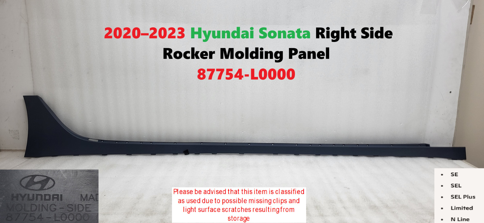  2020–2023 Hyundai Sonata Right Side Rocker Molding Panel 87754-L0000