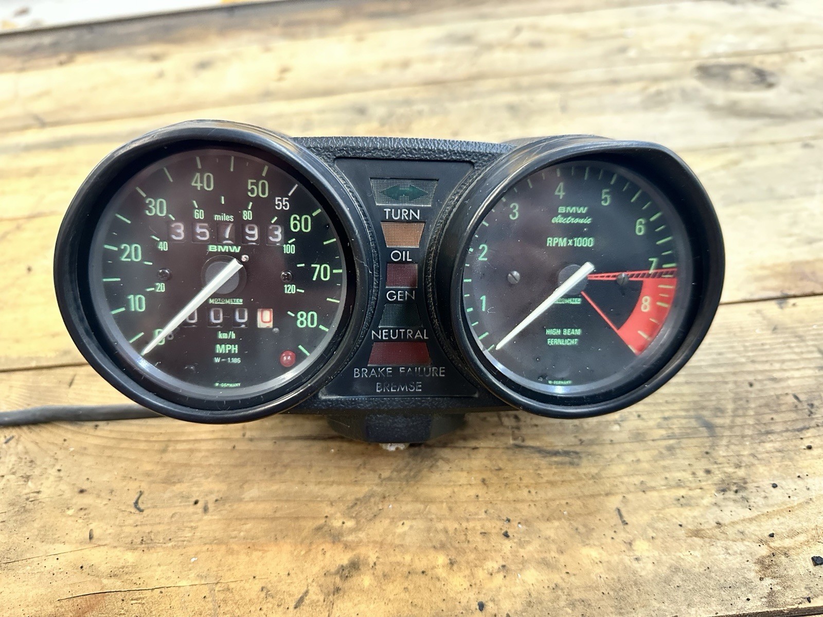 BMW R100RT R80RT Motometer Speedometer Tach Cluster W=1.186 Tested