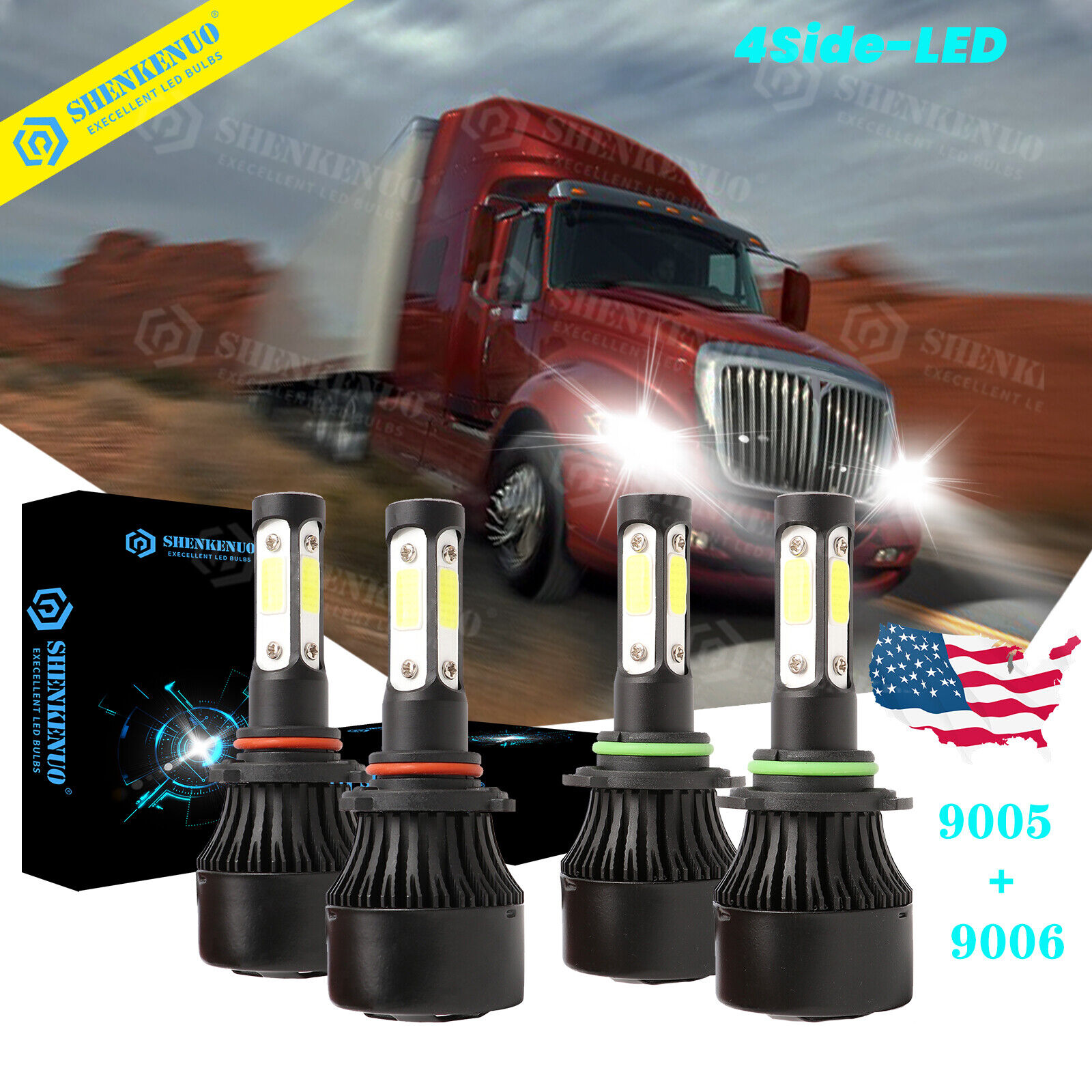 4PC 4Side LED Headlight Bulbs For International Truck Pro Star Prostar 2008-2016
