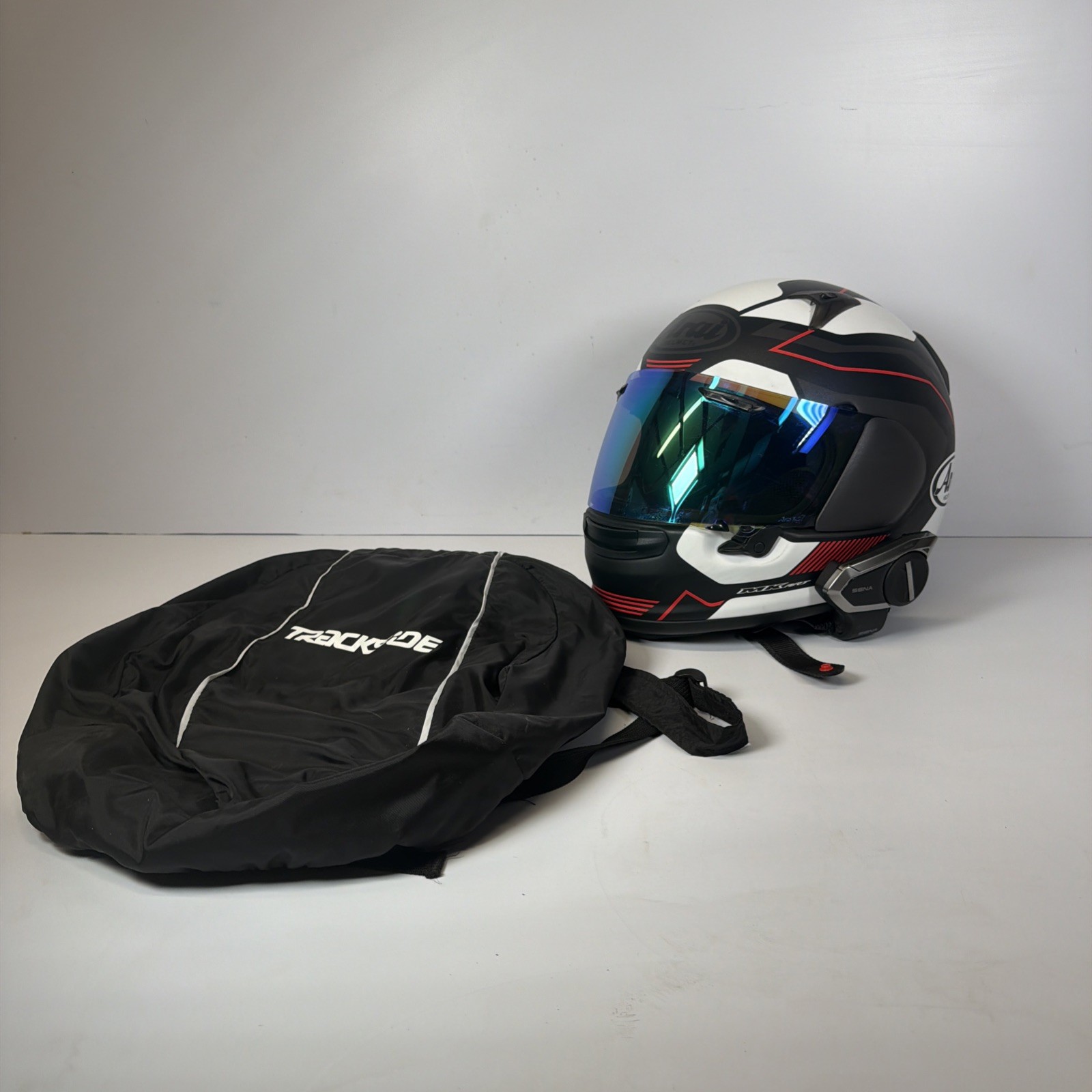 Arai Regent-X Medium Motorcycle Helmet Sena Headset Blue Mirror Visor