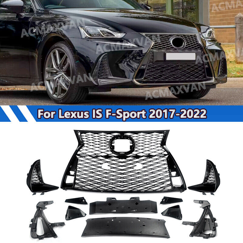 A Set Front Grille Grill For 2017-2022 Lexus IS250 IS350 F Sport Glossy Black US