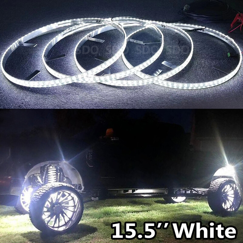 Pure White 15.5\'\' LED Wheel Ring Lights For Truck Car Strobe Rim Lights Switch