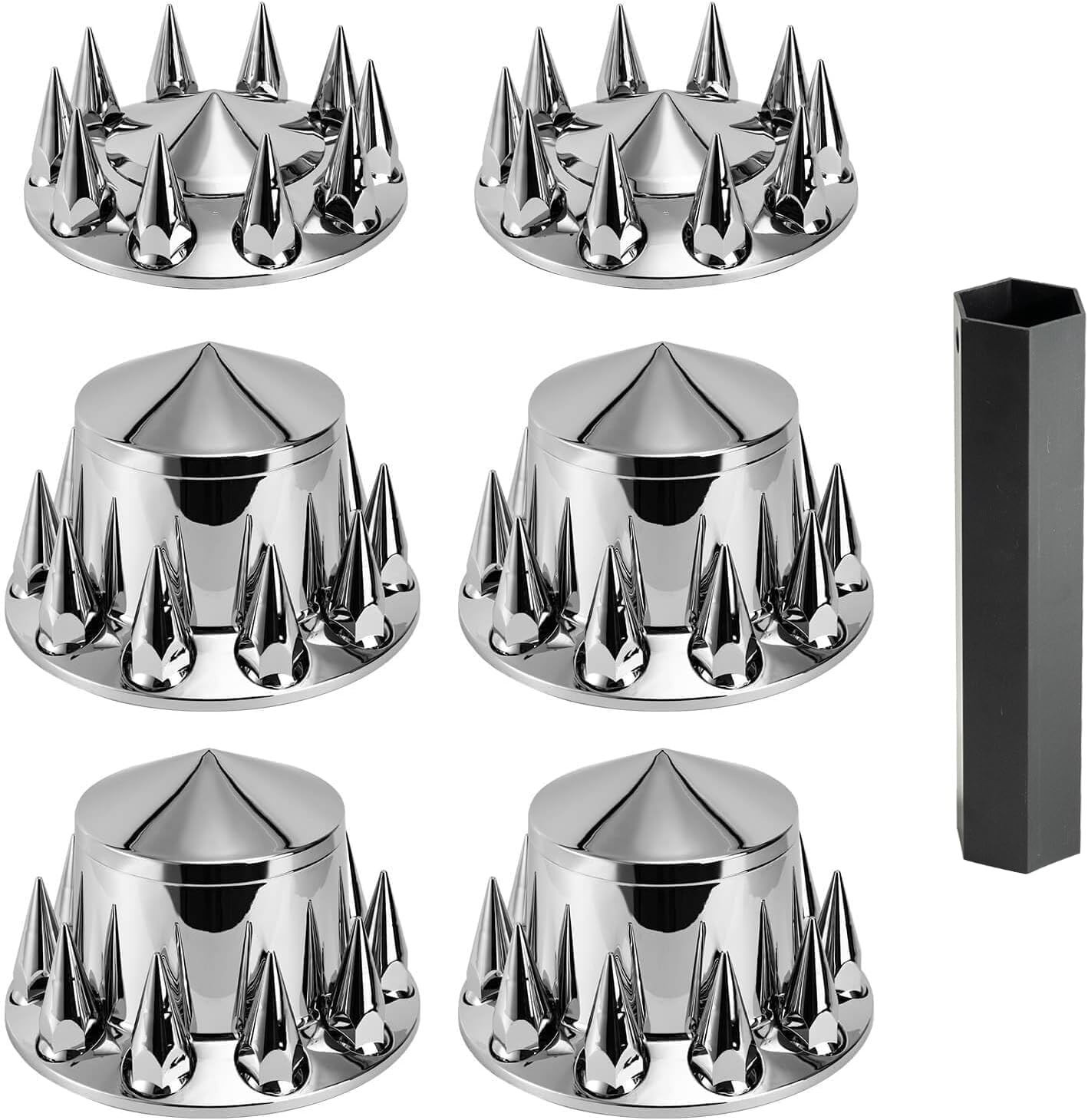 33mm Chrome Axle Cover Combo Kit with 2 Front and 4 Rear Wheel Cover (Spiked)