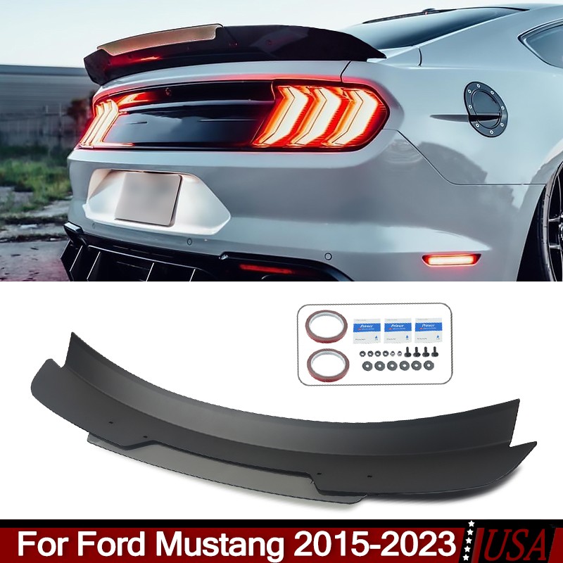Fit 2015-23 Ford Mustang Smoked+Black Highkick Wickerbill Trunk Spoiler Wing Lip