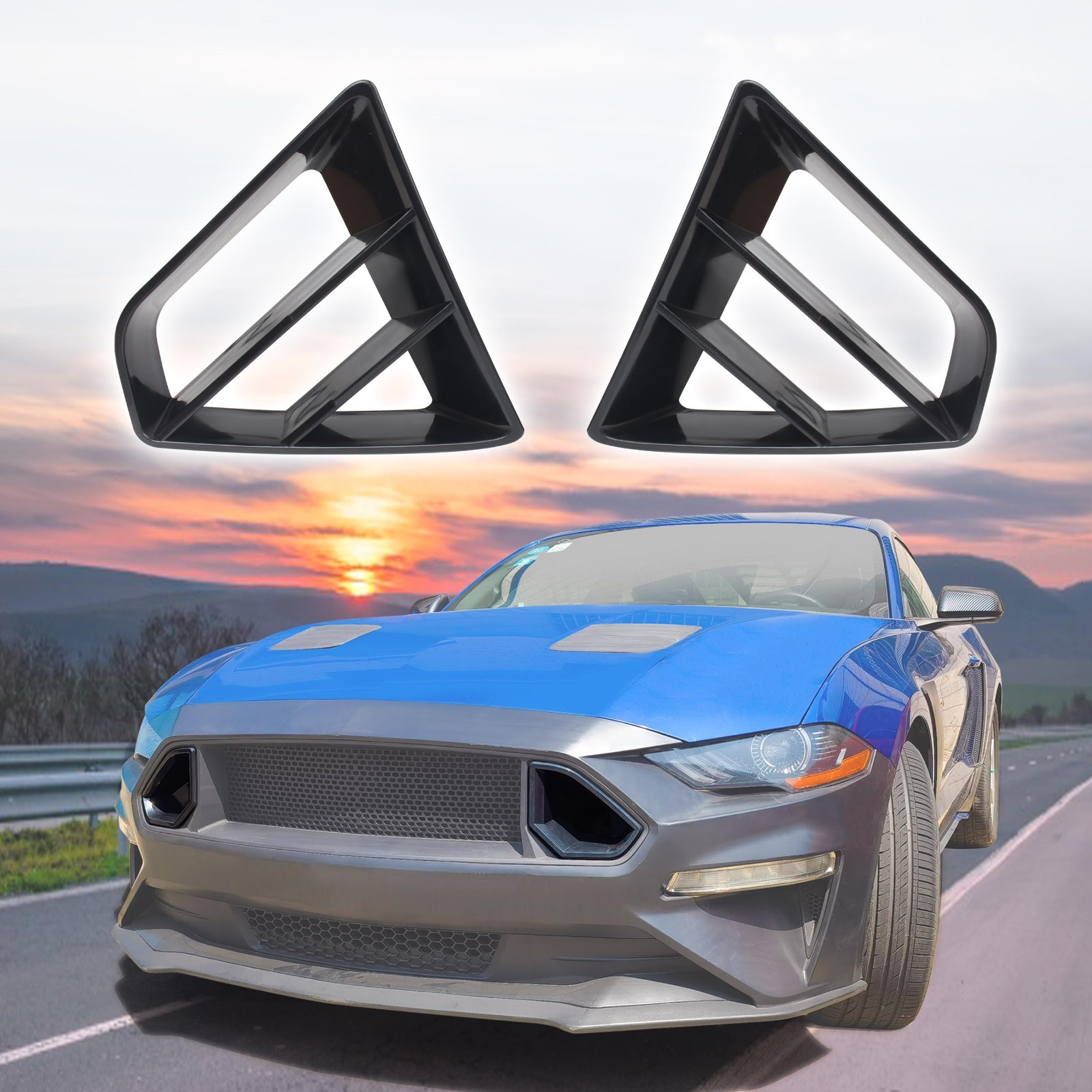 Black Modified Radiator Grille Inserts for Mustang GT 2018-2023, Front Upper Lef