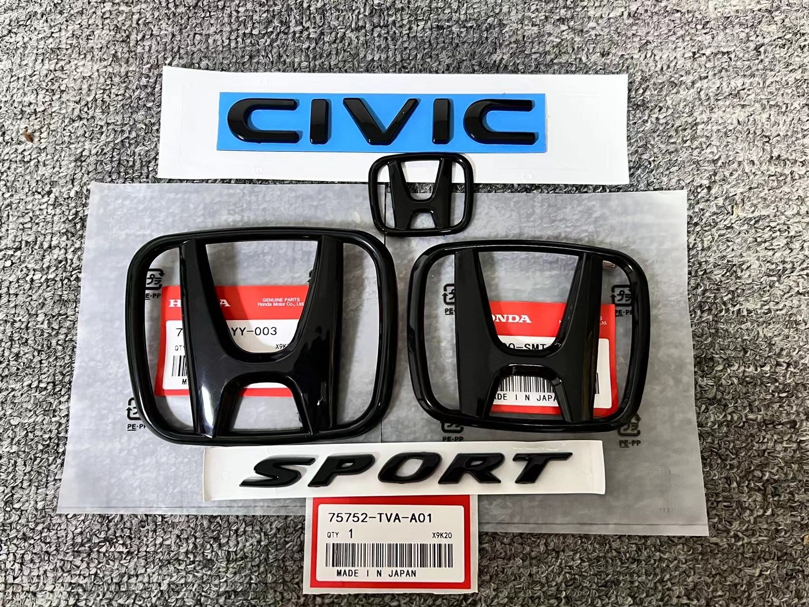 Gloss Black Logo Emblem Set Fits for Honda Civic 2022-2025 Sport Sedan Gloss Black Logo Emblem Set Fits for Honda Civic 2022-2025 Sport Sedan
