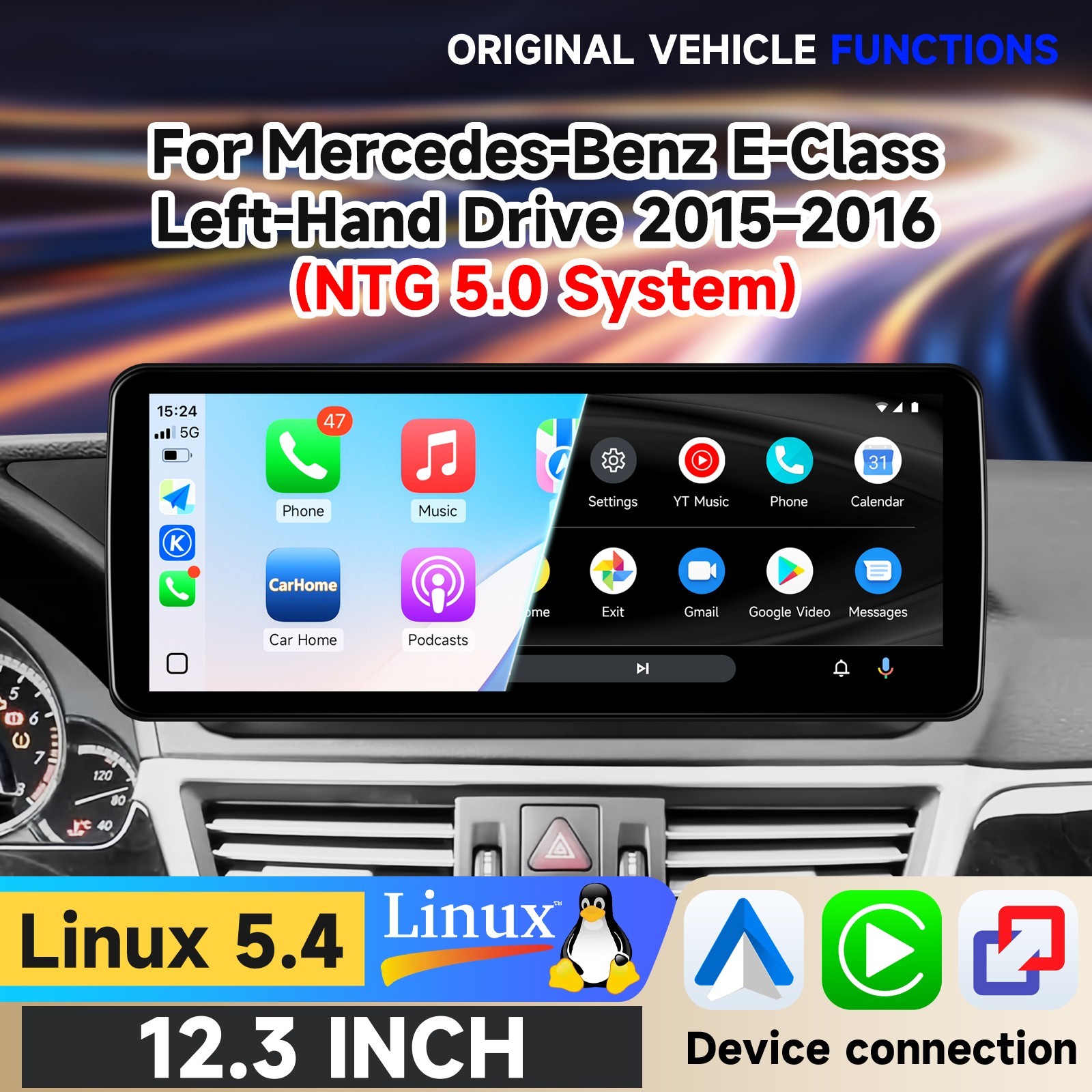 Ultra Thin 12.3\'\'Wireless Carplay Touchscreen For Mercedes E Class W212 NTG 5.0