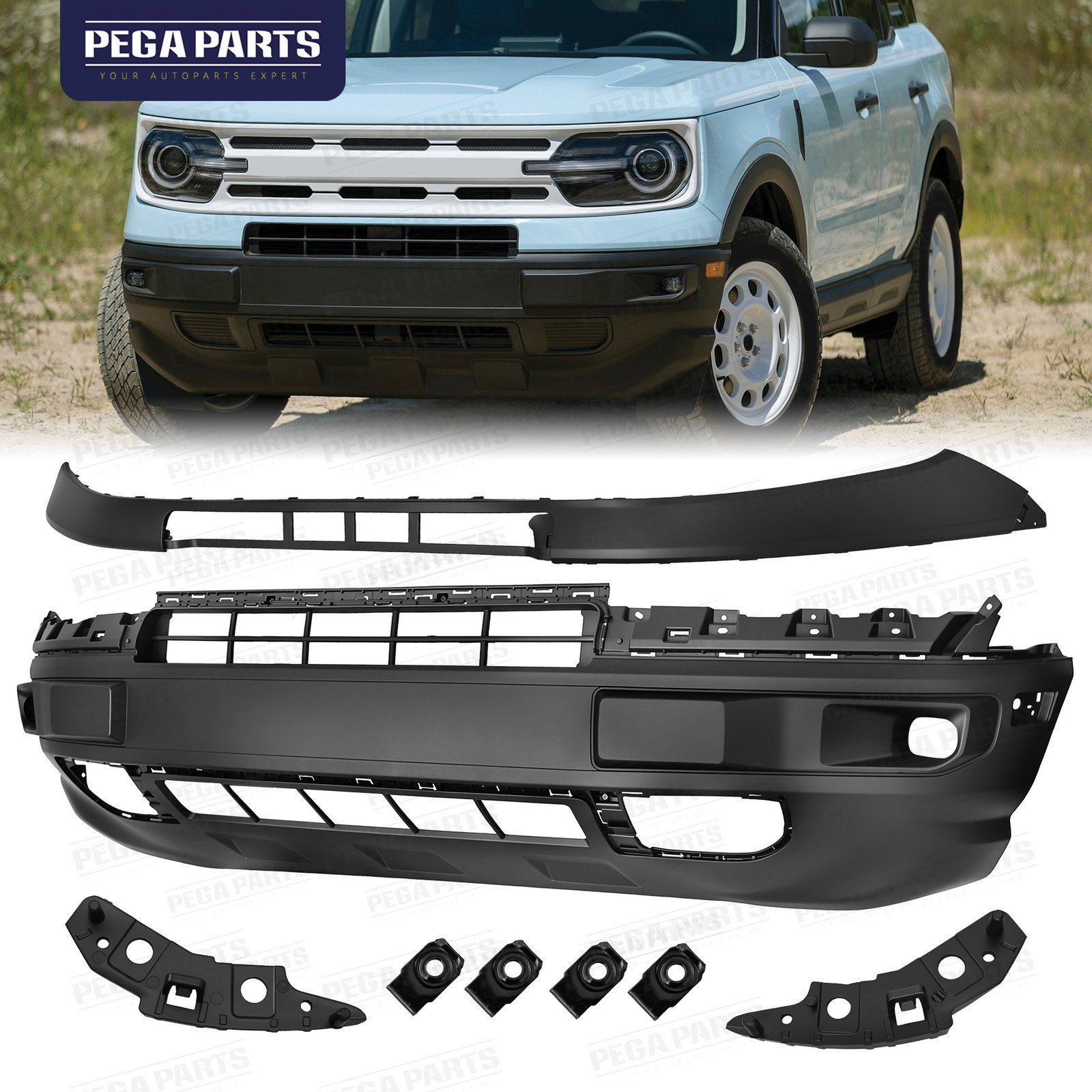 For 2021-2024 Ford Bronco Sport Front Lower Bumper Cover Kit w/Matte Black Trim