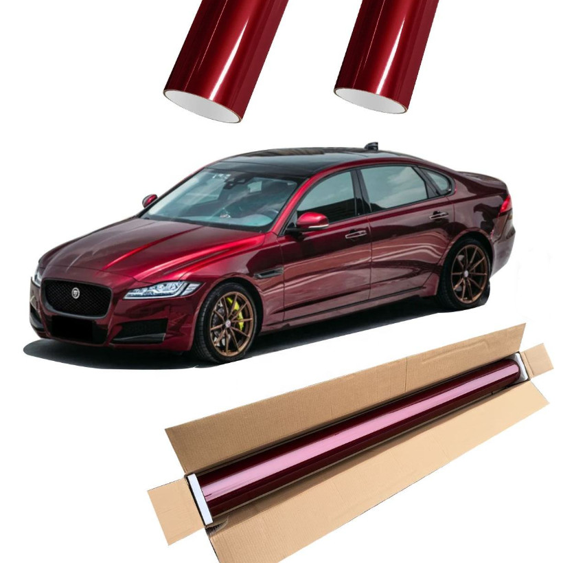 Ultra Gloss PET Liner Metallic Dragon Blood Red Car Vinyl Wrap Film Air Release