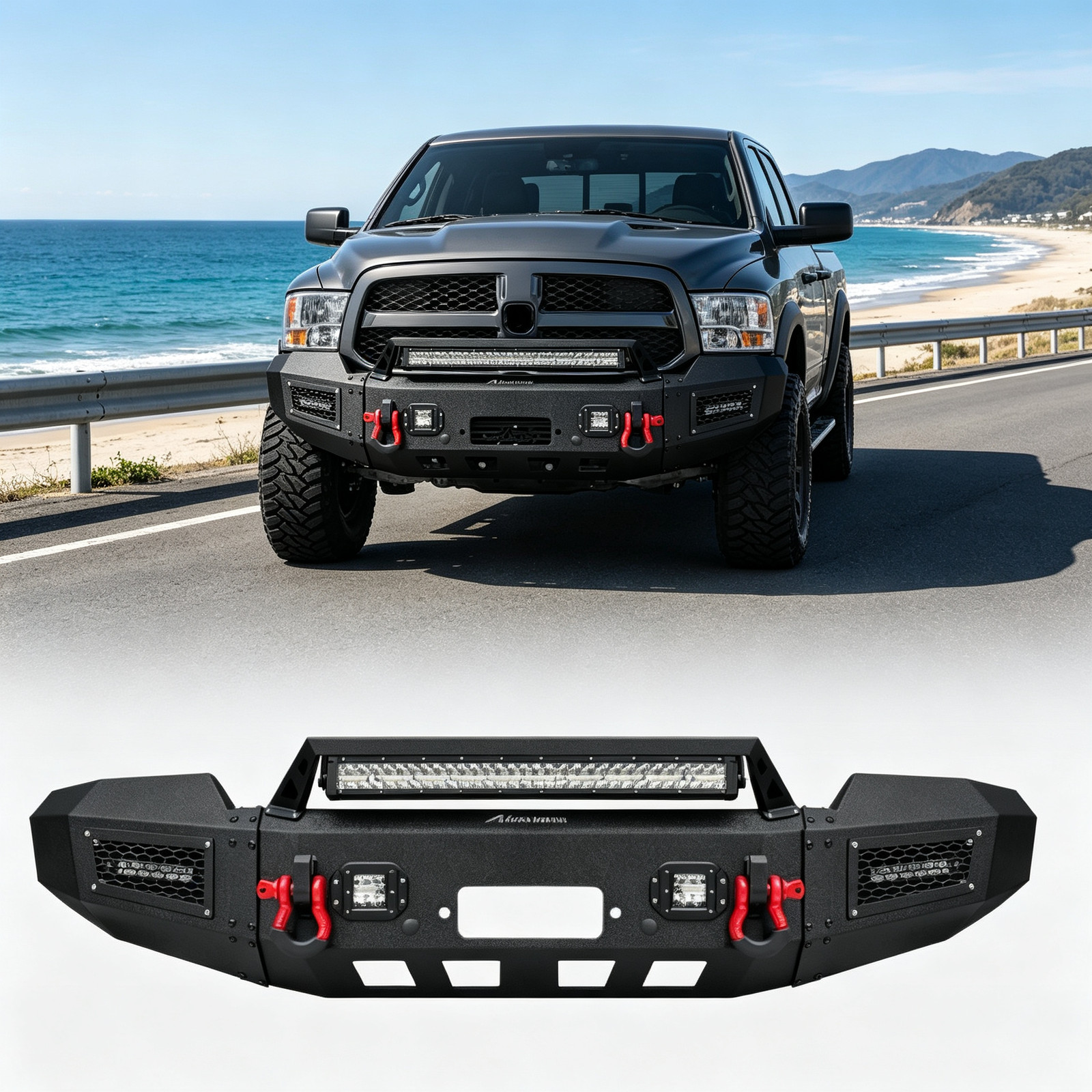 Textured Steel Front Bumper With LED Light Bar For 2019-2023 Dodge RAM 2500/3500