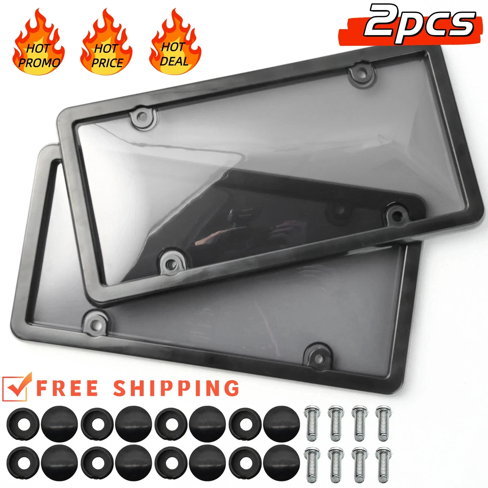 2X Unbreakable License Plate Covers+Frames Auto Tag Shield Protector Front Rear