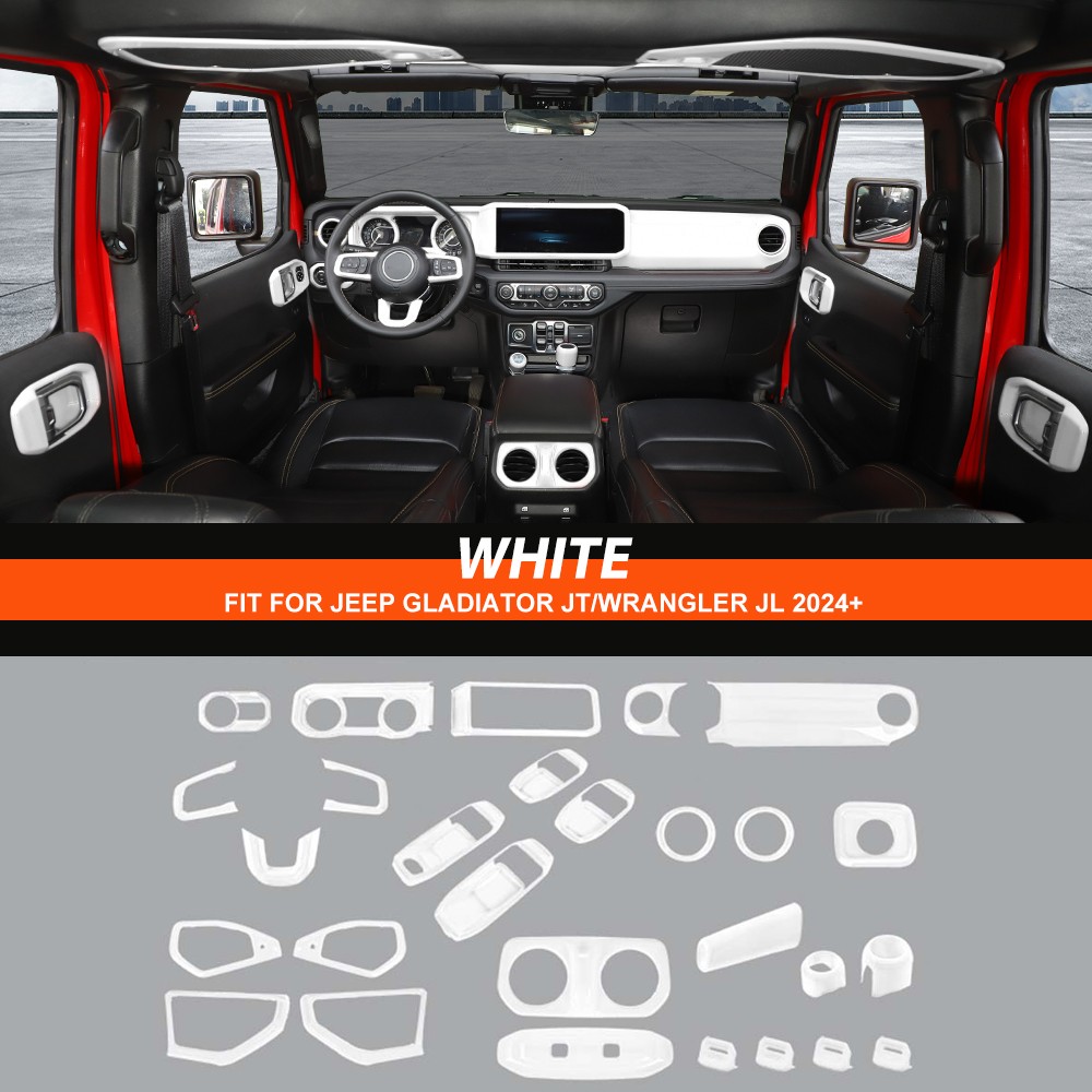 28Pcs Car Interior Full Panel Decor Cover Trim Kit for Jeep Wrangler JL JT 24-26