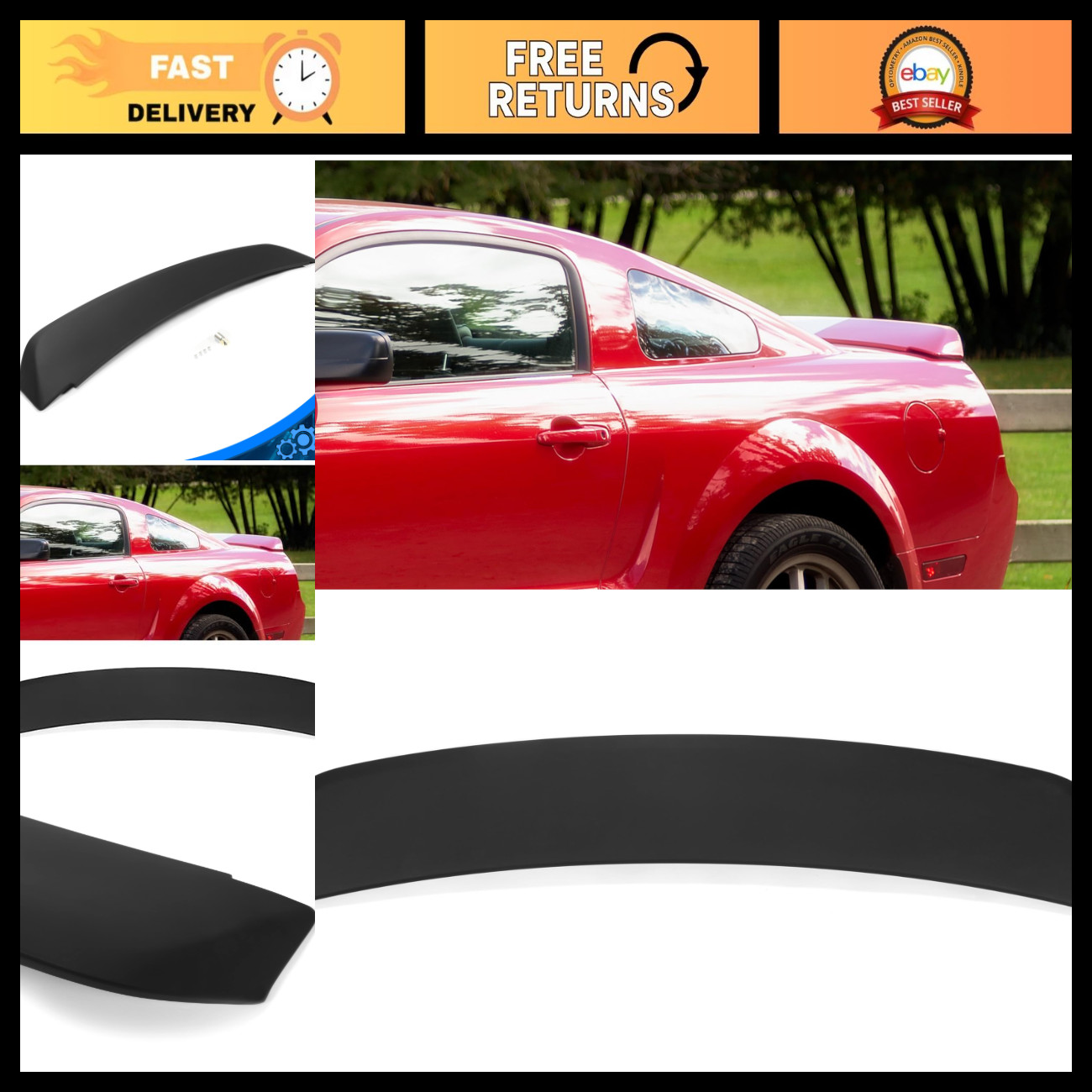 Mustang GT500 Ducktail Spoiler Wing Compatible 2005-2009, High-Quality Upgrade