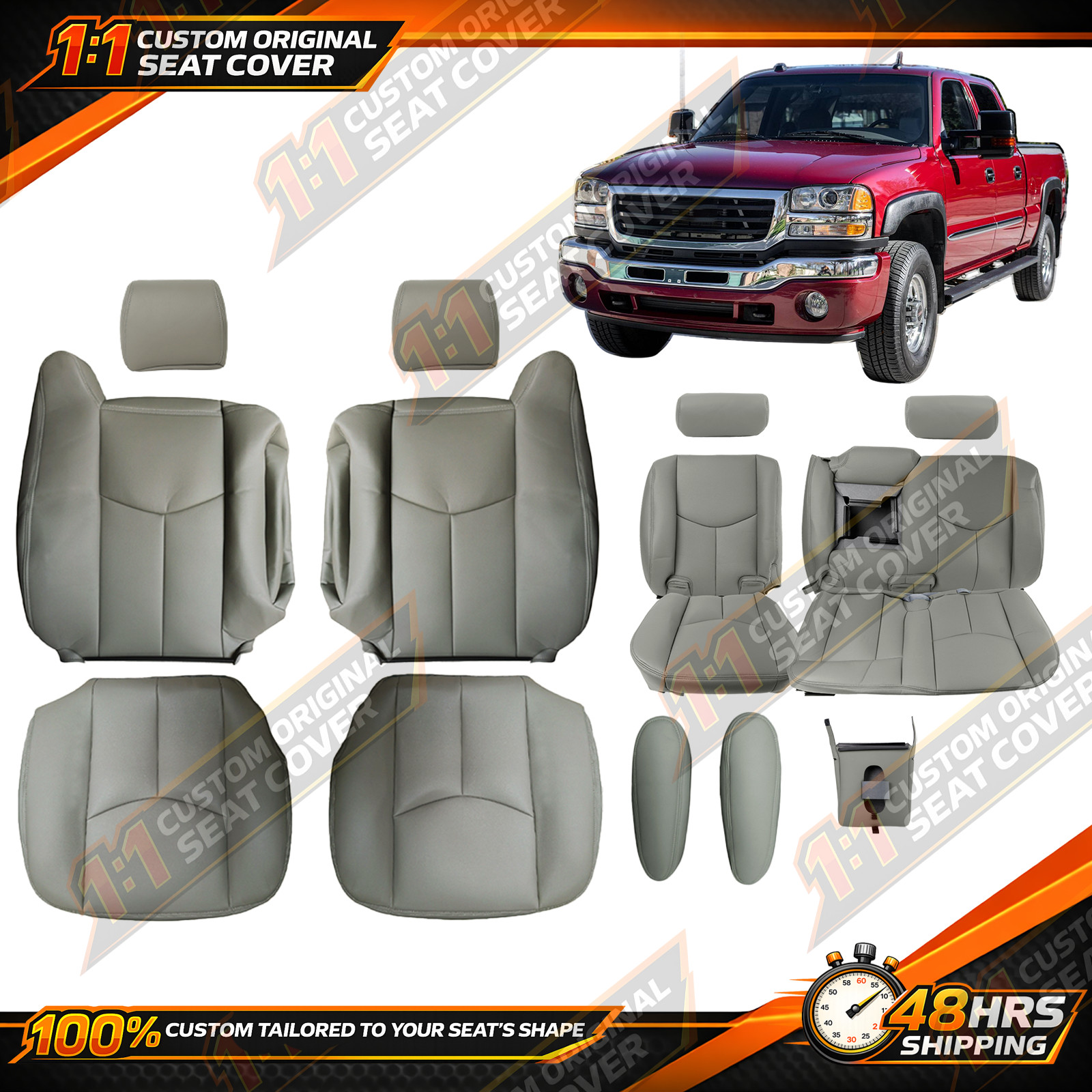 2003-2006 For GMC Yukon Sierra Silverado Factory Style Full Kit Seat Covers Gray 2003-2006 For GMC Yukon Sierra Silverado Factory Style Full Kit Seat Covers Gray