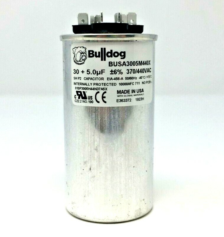 HVAC Capacitor 30 + 5uf - 30/5 mfd Dual Round Run Capacitor - Made in USA HVAC Capacitor 30 + 5uf - 30/5 mfd Dual Round Run Capacitor - Made in USA