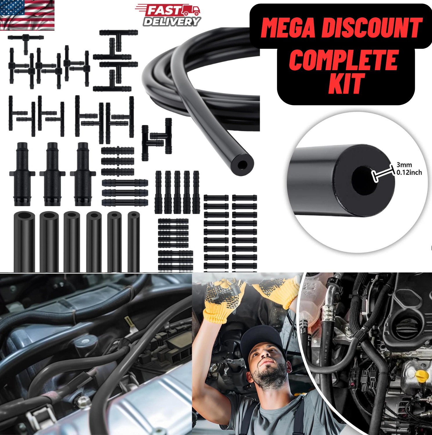 6PACK Car Vacuum Hose Automotive Silicone Vacuum Hose line Kit High Performance