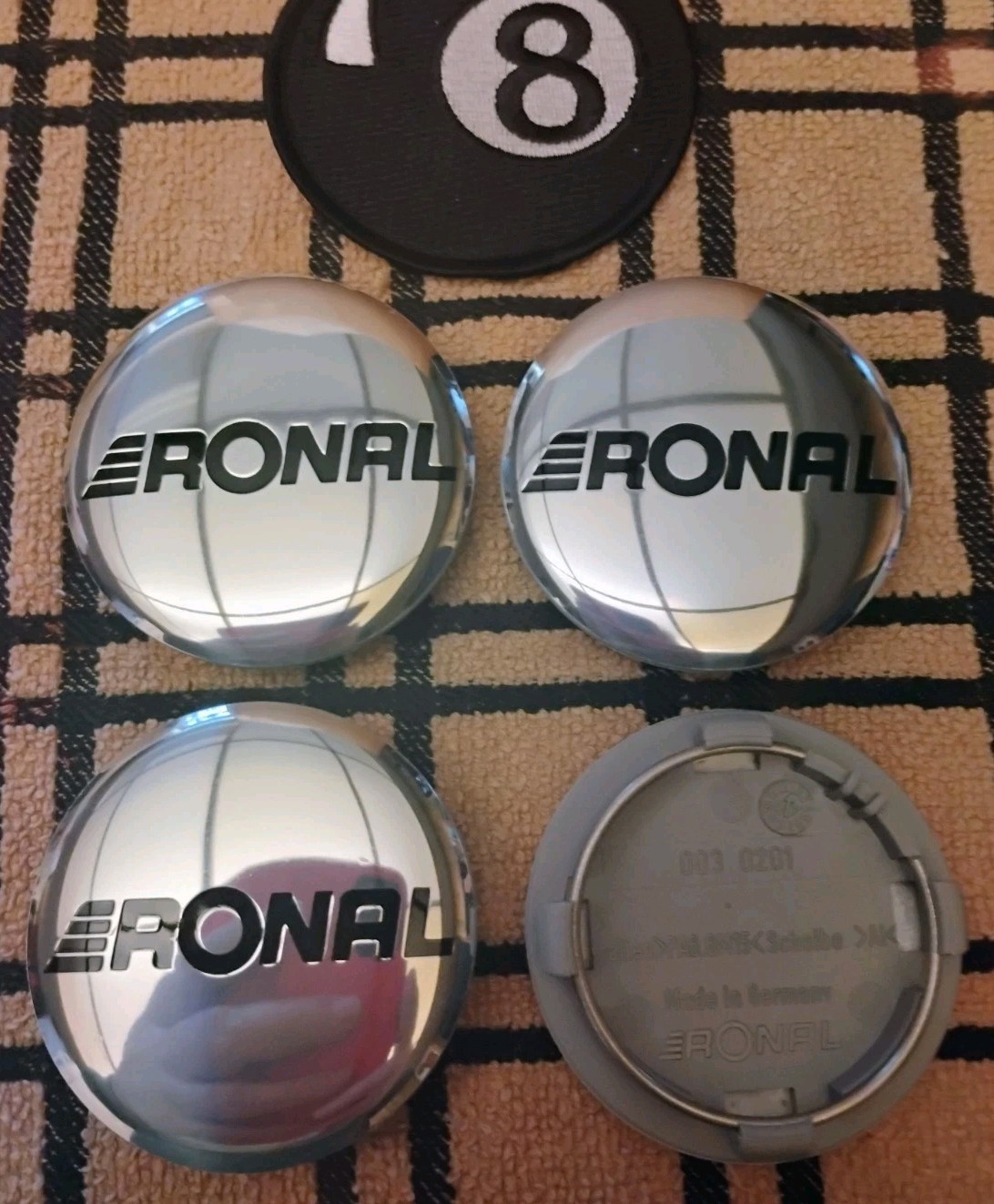 New Set 4 Ronal Custom Polished Chrome Cheel Center Caps Part #003-0201 Rarest.