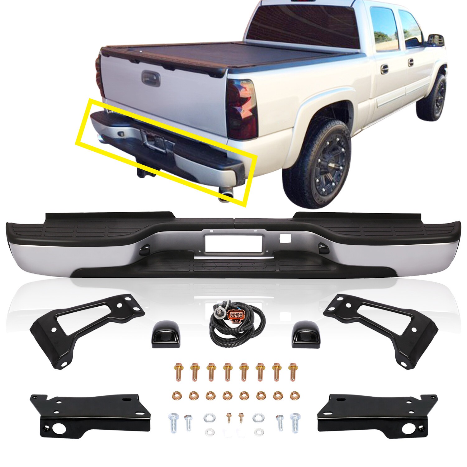 For Silverado Sierra 2500 3500 HD Rear Painted Silver Steel Rear Face Bumper Bar