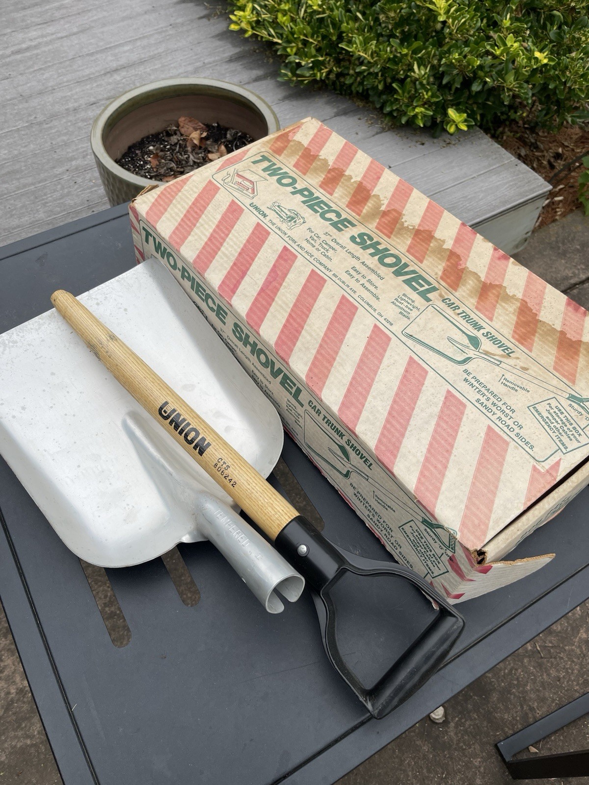Vintage Union Two Piece Car Trunk Take Down Snow Shovel Original Box Automotive