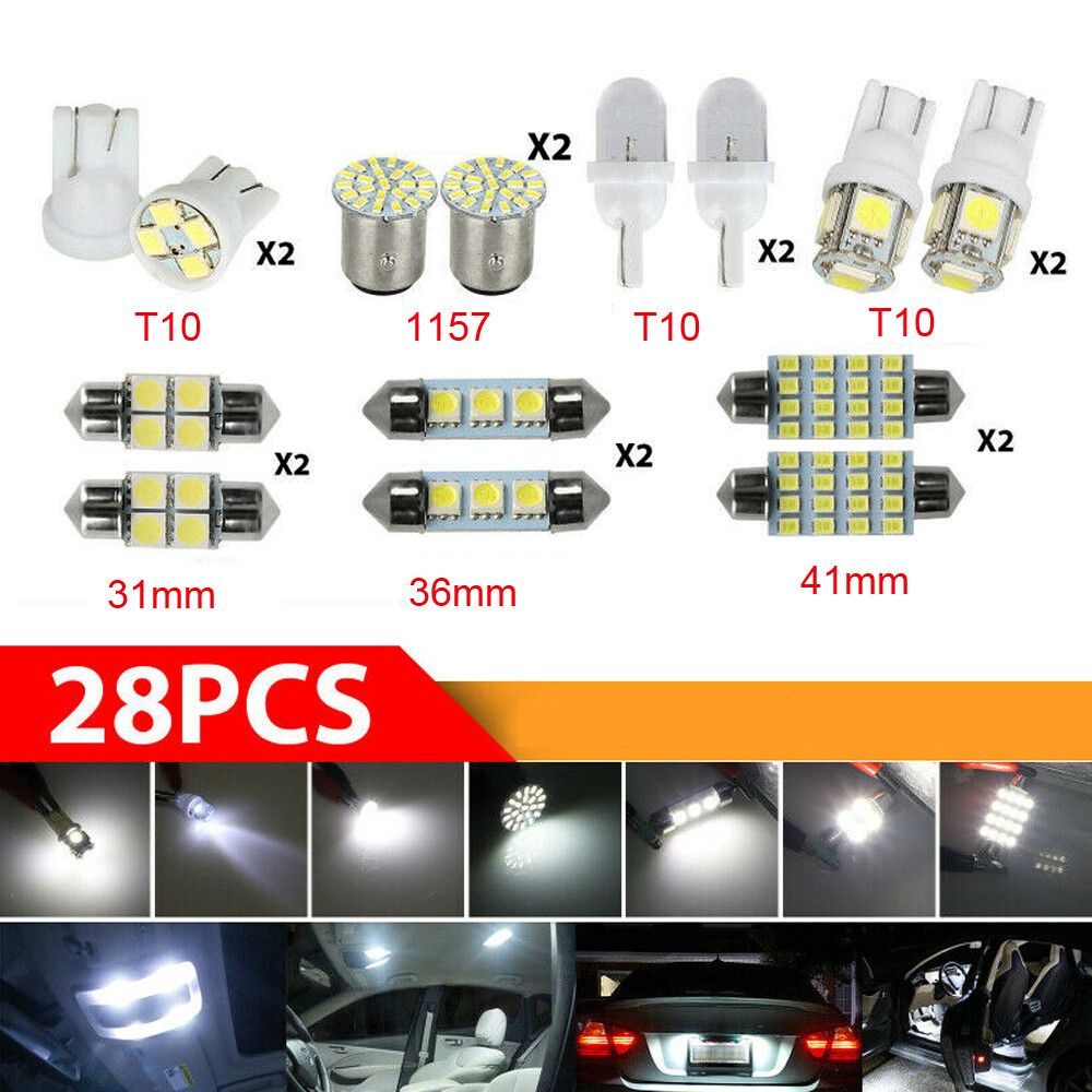 28Pcs White LED Car Interior Lights Dome Map License Plate Lamp Accessories