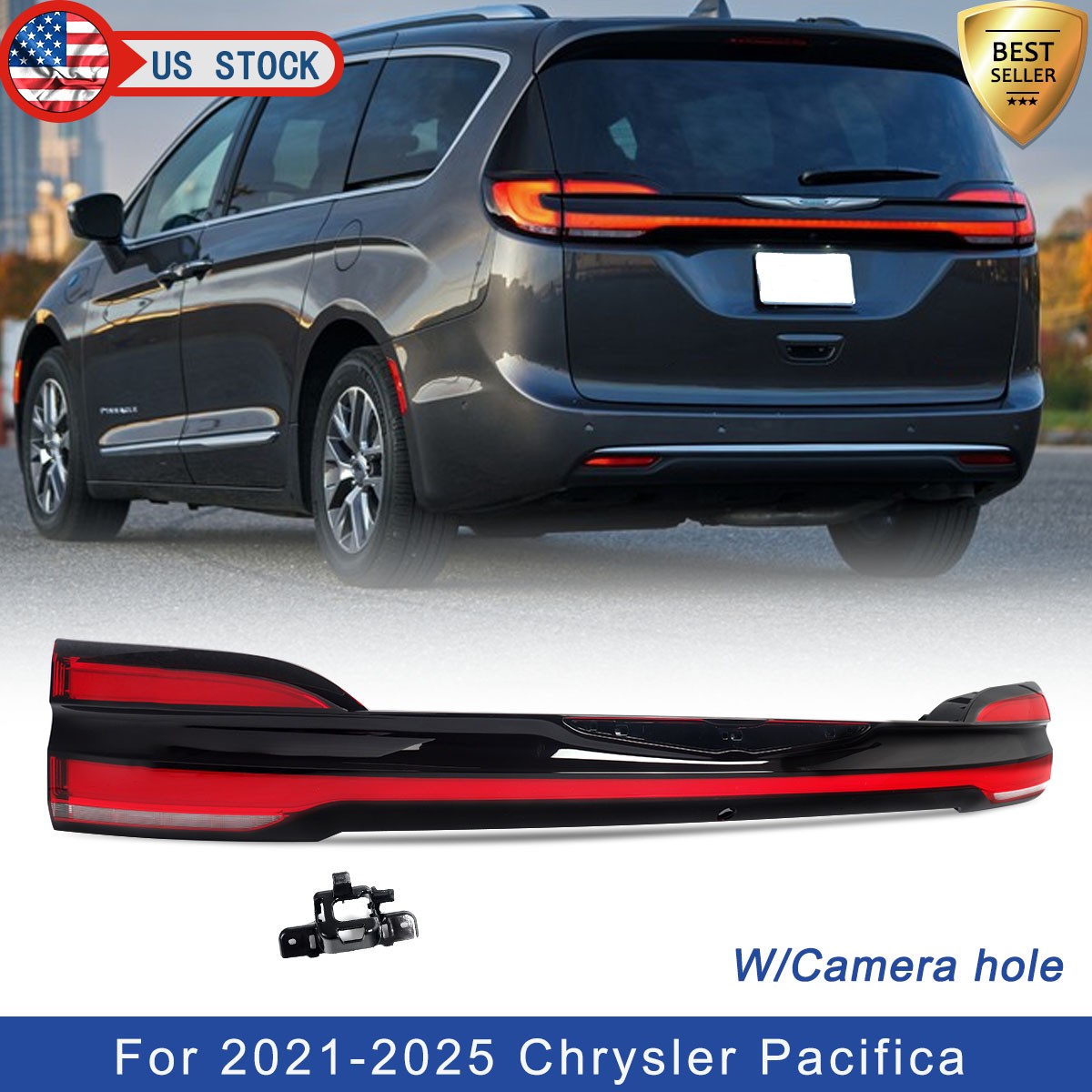 For 2021-2025 Chrysler Pacifica Rear LED Tailgate light w/Camera hole 68645935AA