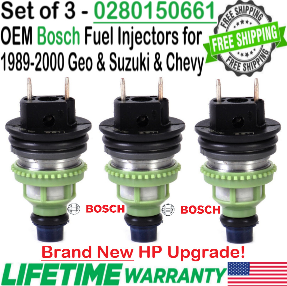 NEW OEM 3Pcs Bosch HP Upgrade Fuel Injectors for 1995-1997 Suzuki Swift 1.3L I4