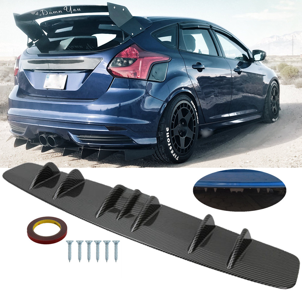 For Ford Focus RS Carbon Fiber Rear Lip Bumper Splitter Diffuser 7 Fin Shark