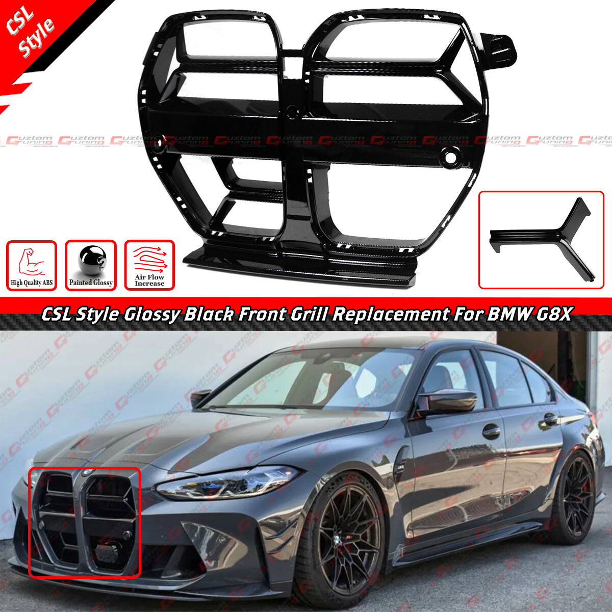 FOR 2021-2026 BMW M3 G80 M4 G82 G83 CSL STYLE ABS GLOSS BLACK NOSE GRILL GRILLE FOR 2021-2026 BMW M3 G80 M4 G82 G83 CSL STYLE ABS GLOSS BLACK NOSE GRILL GRILLE