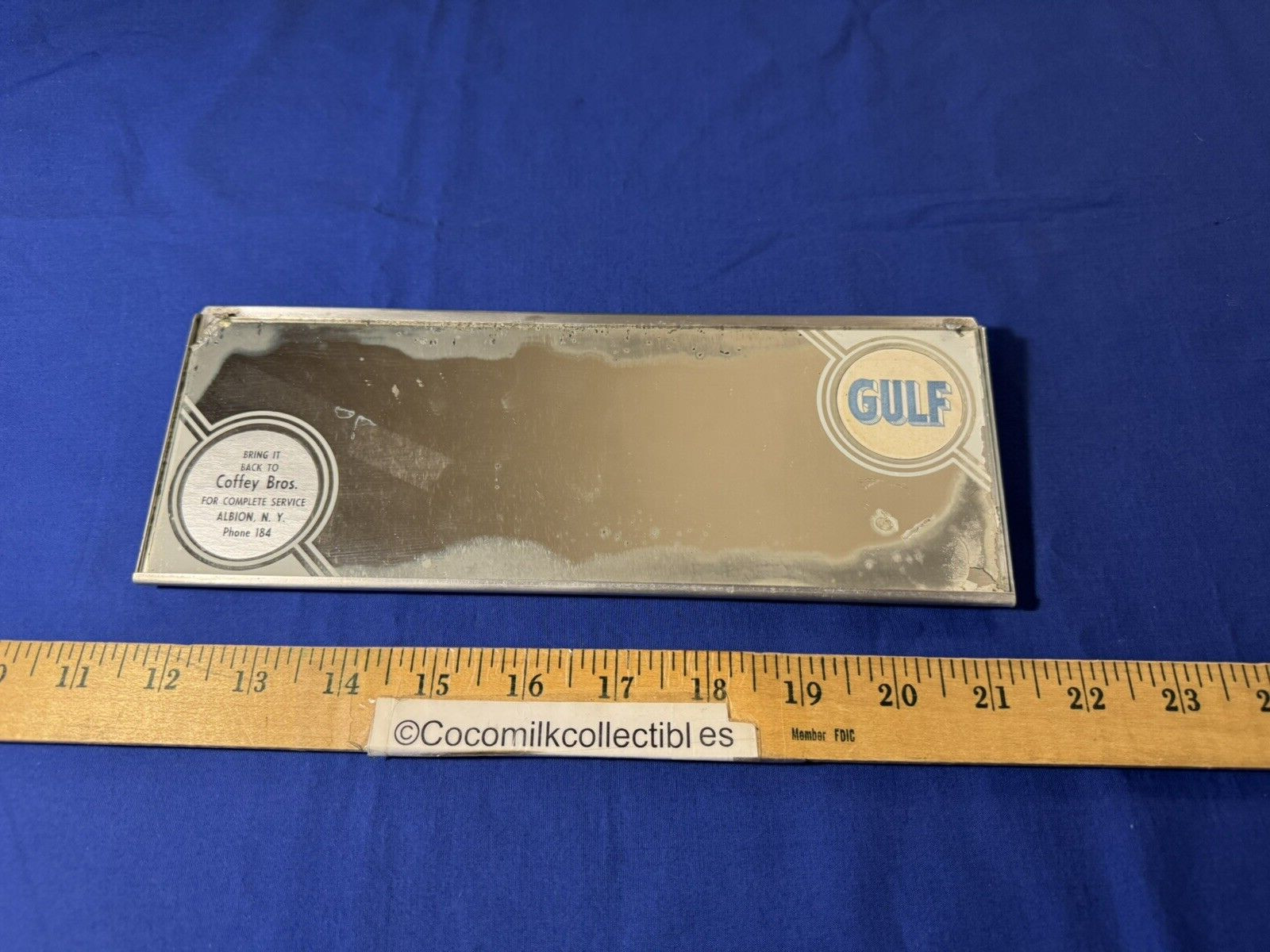 1930\'s Car Auto Vanity Mirror Gulf Gas Station Coffey Bros Albion NY Accessory