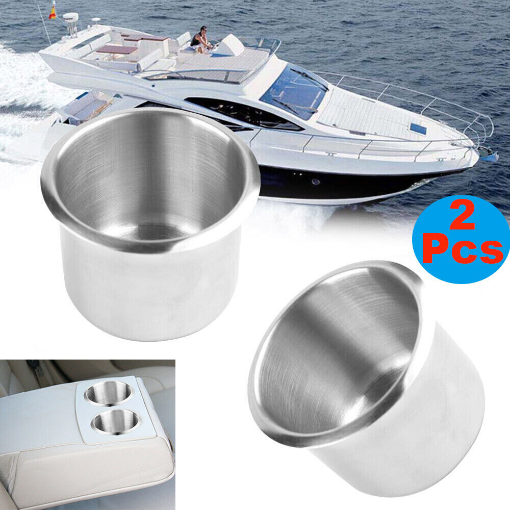 2x Cup Drink Car Holders Stainless Steel for Marine Boat Truck Camper RV w Drain