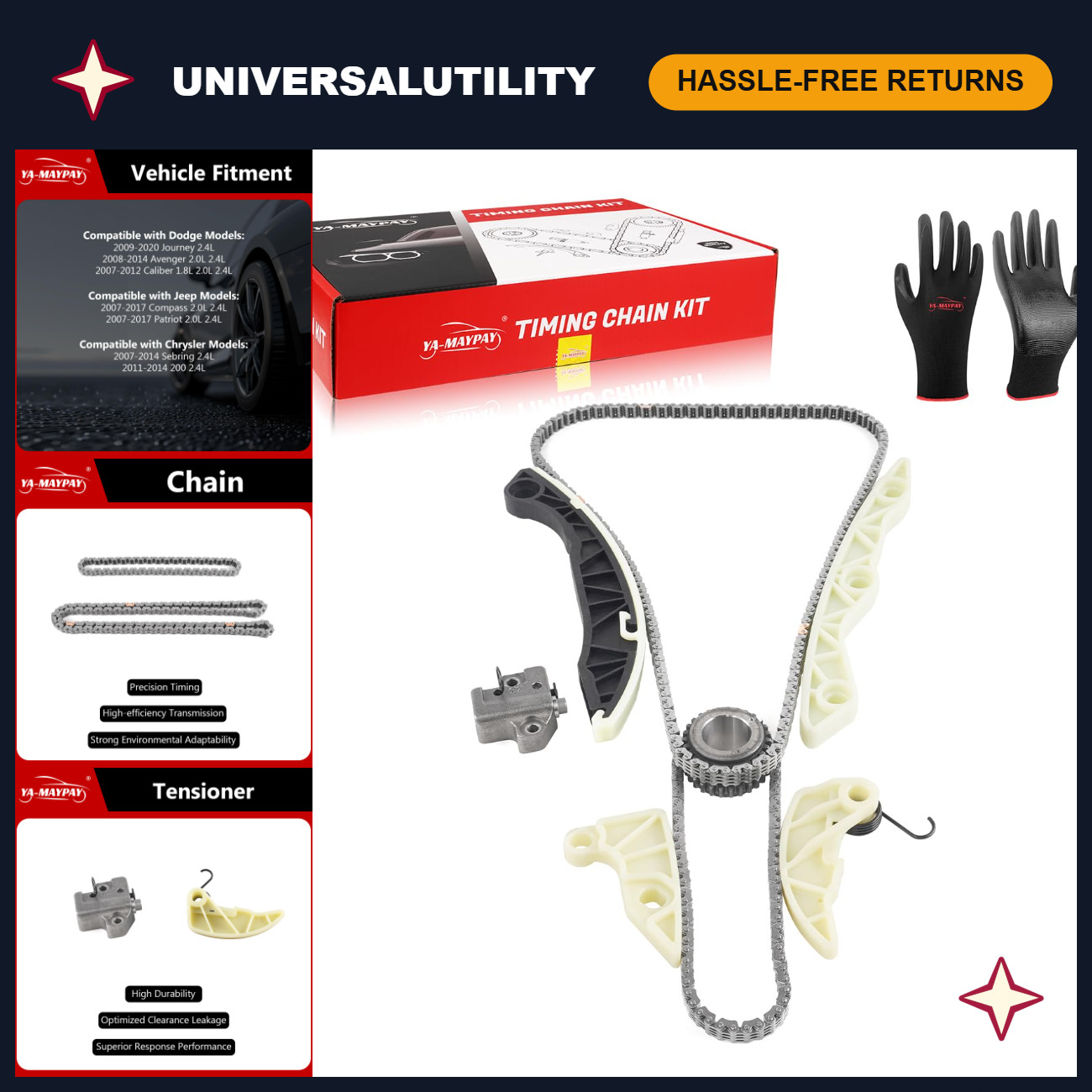 Engine Timing Chain Kit for Dodge Journey, Avenger, Caliber, Jeep Compass, Chrys Engine Timing Chain Kit for Dodge Journey, Avenger, Caliber, Jeep Compass, Chrys