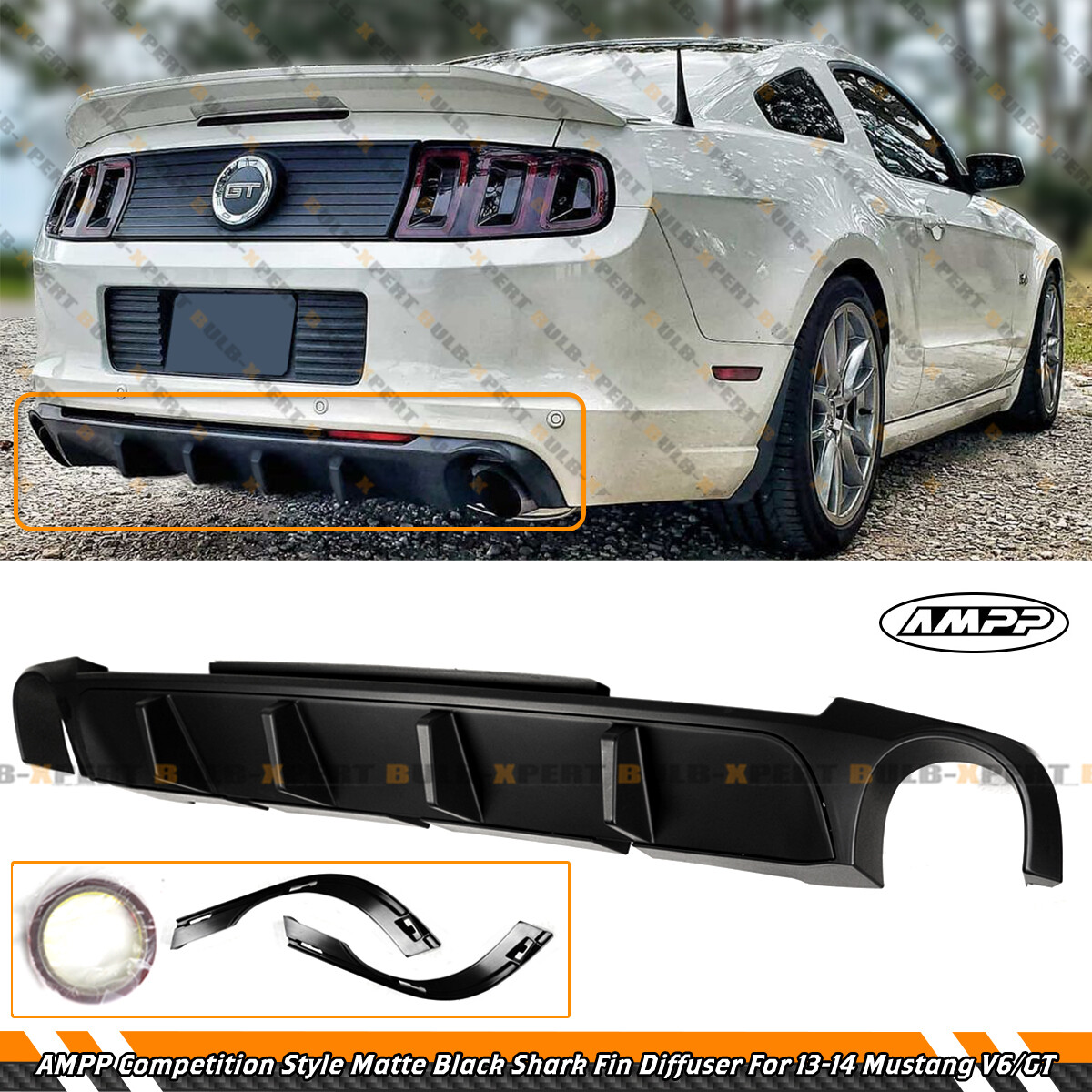 For 2013-2014 Ford Mustang GT V6 AMPP Competition Style Matt Black Rear Diffuser